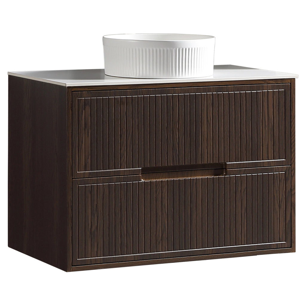 Tailored Bolzana Two Drawer Wall Hung Vanity & Sintered Stone Counter Top 800mm, Espresso Oak - view 2
