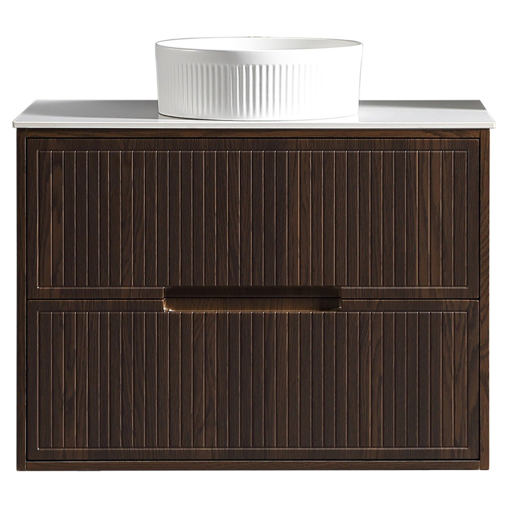Tailored Bolzana Two Drawer Wall Hung Vanity & Sintered Stone Counter Top 800mm, Espresso Oak - view 4