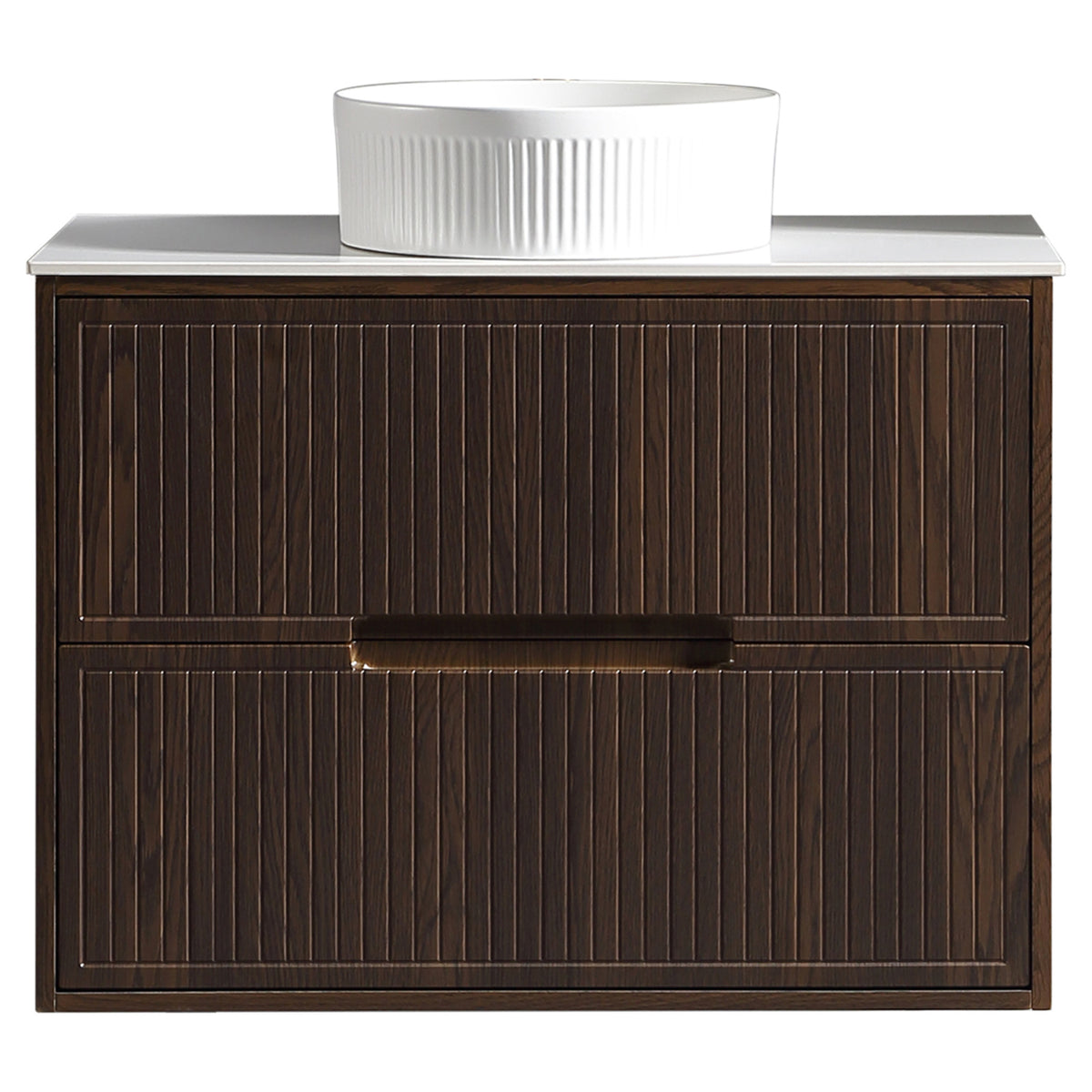 Tailored Bolzana Two Drawer Wall Hung Vanity & Sintered Stone Counter Top 800mm, Espresso Oak - view 4