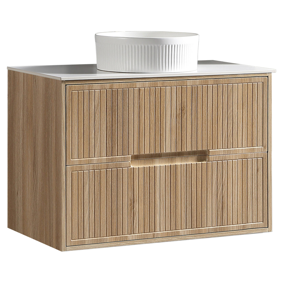 Tailored Bolzana Two Drawer Wall Hung Vanity & Sintered Stone Counter Top 1000mm, Country Oak - view 1