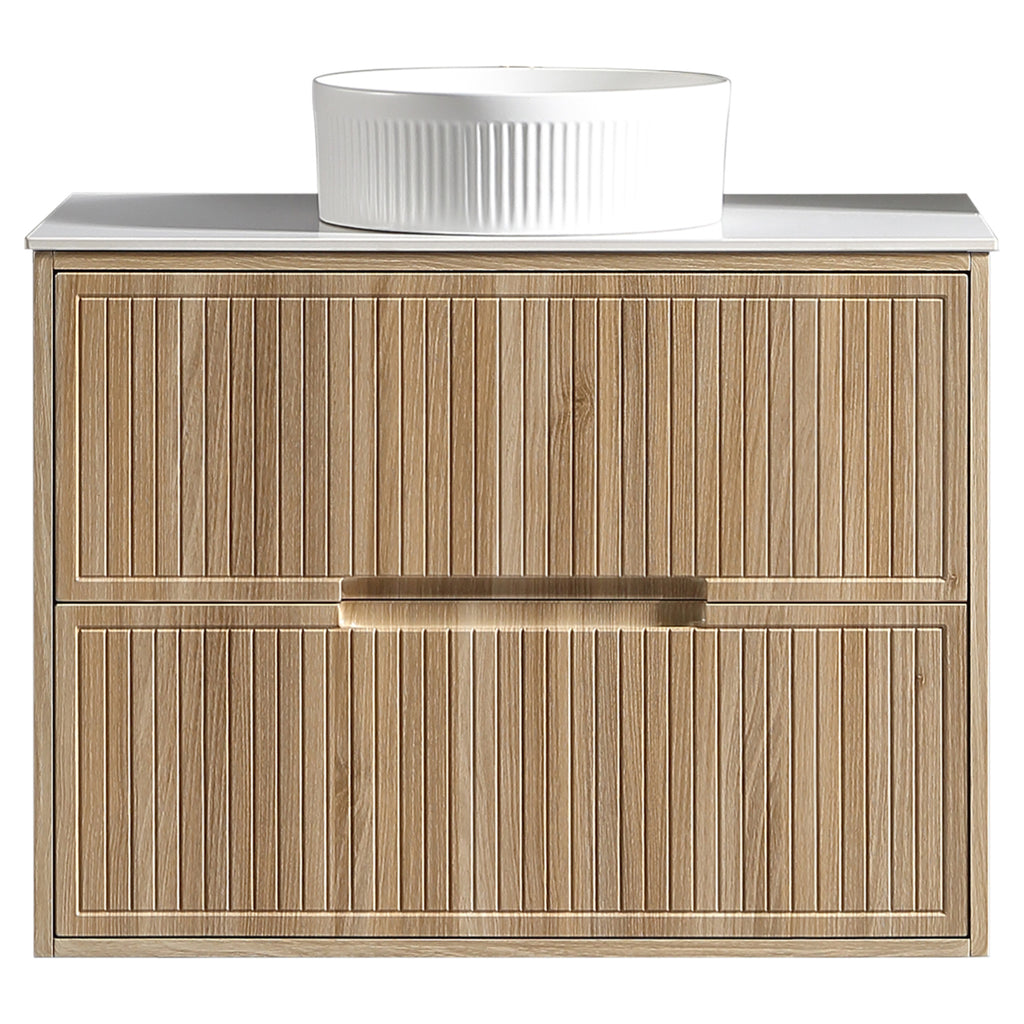 Tailored Bolzana Two Drawer Wall Hung Vanity & Sintered Stone Counter Top 1000mm, Country Oak - view 4