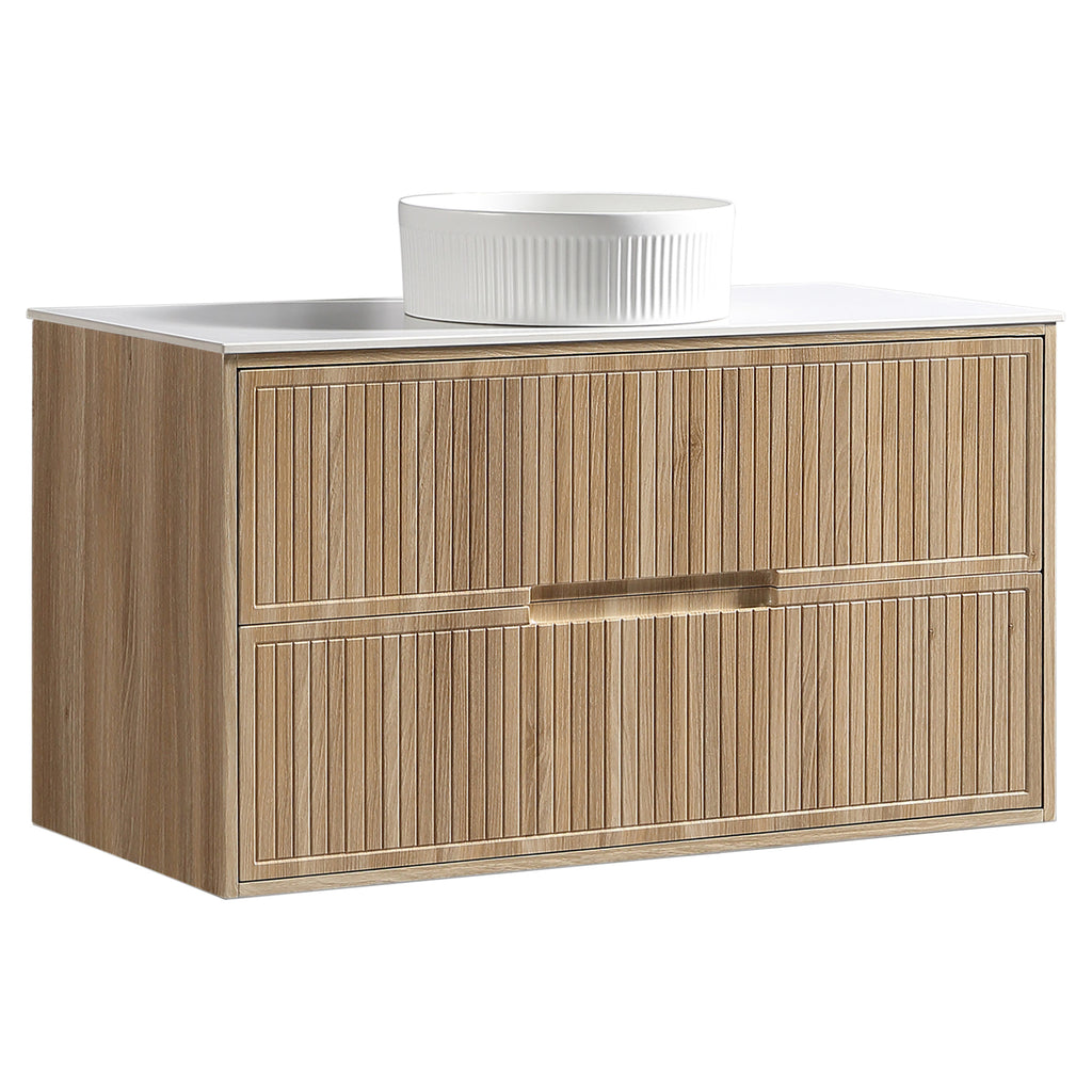 Tailored Bolzana Two Drawer Wall Hung Vanity & Sintered Stone Counter Top 1000mm, Country Oak - view 7