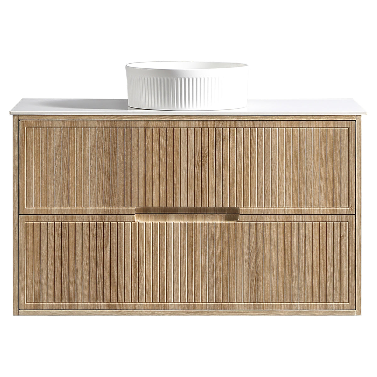 Tailored Bolzana Two Drawer Wall Hung Vanity & Sintered Stone Counter Top 1000mm, Country Oak - view 8