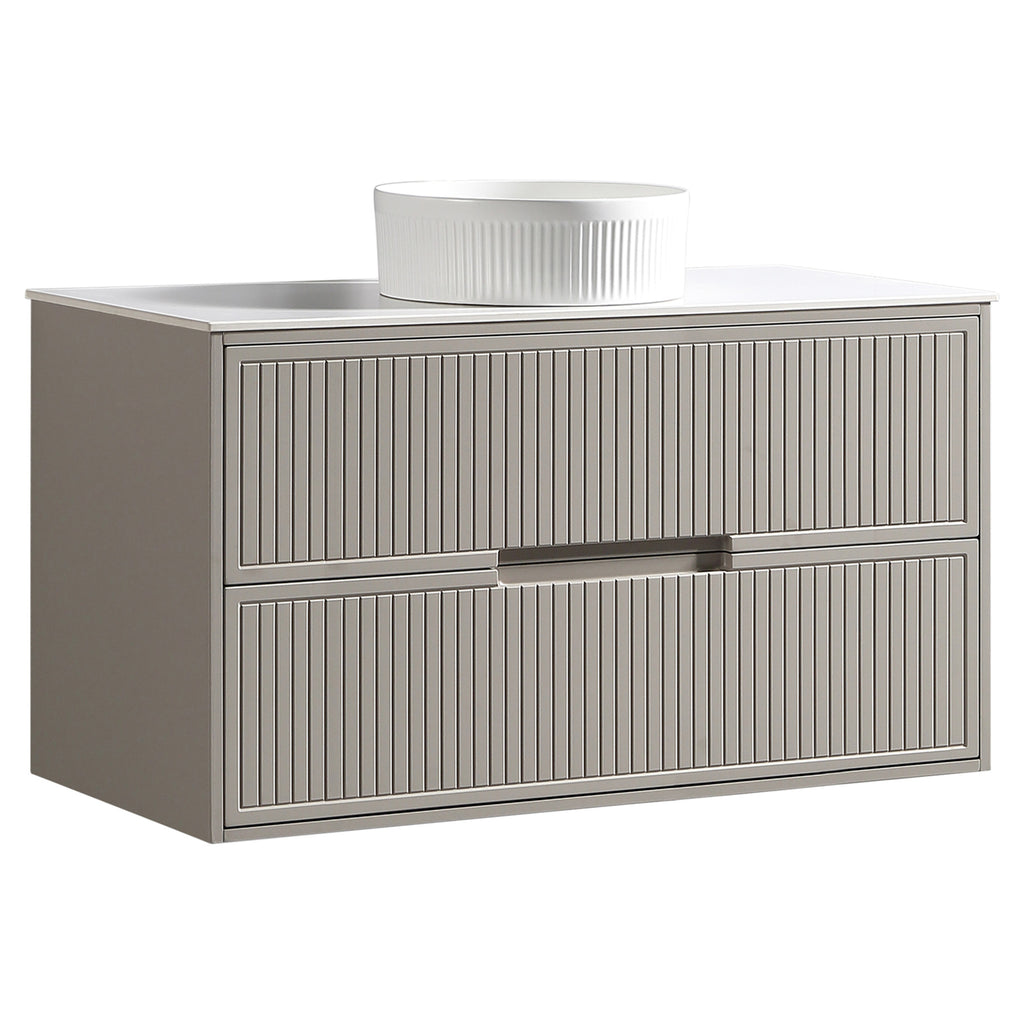 Tailored Bolzana Two Drawer Wall Hung Vanity & Sintered Stone Counter Top 1000mm, Soft Coffee - view 2