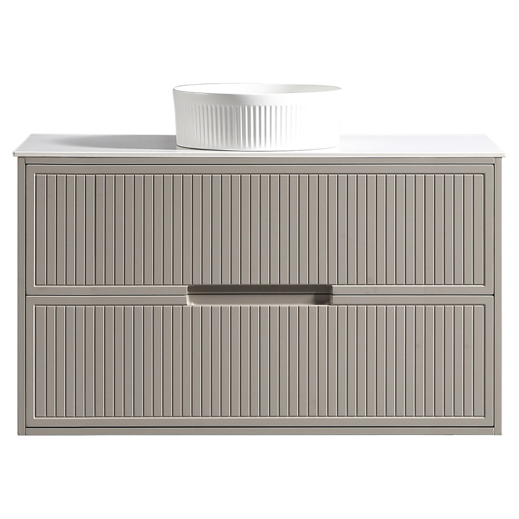 Tailored Bolzana Two Drawer Wall Hung Vanity & Sintered Stone Counter Top 1000mm, Soft Coffee - view 5