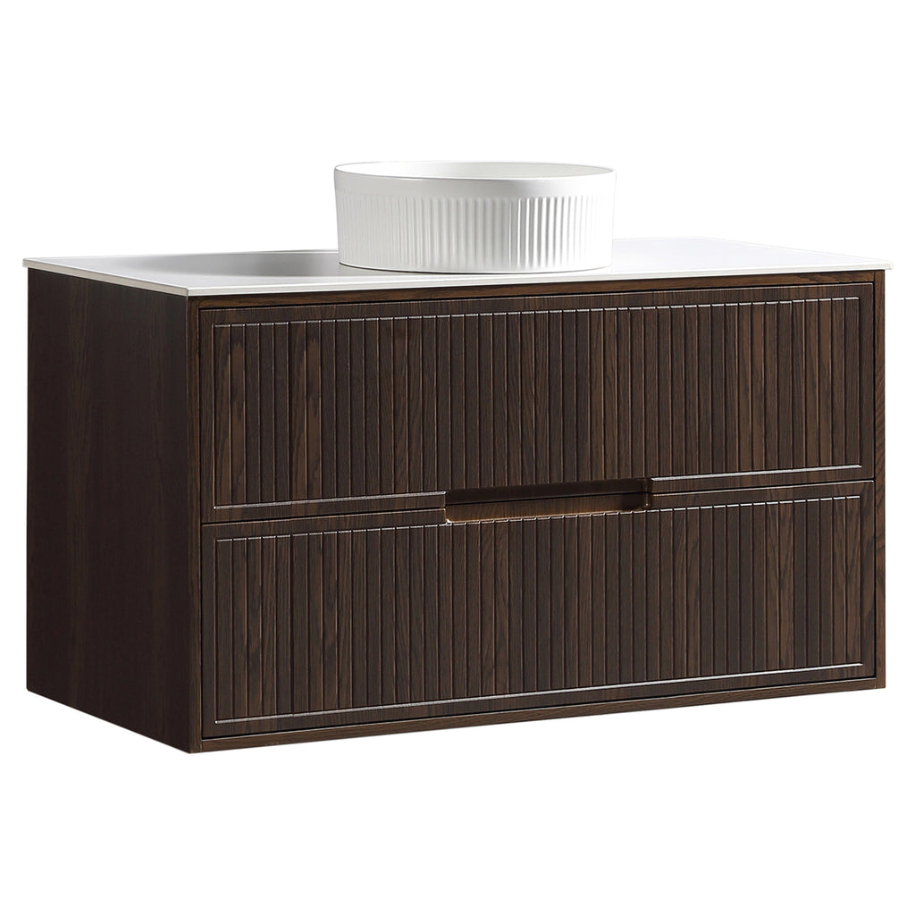 Tailored Bolzana Two Drawer Wall Hung Vanity & Sintered Stone Counter Top 1000mm, Espresso Oak - view 3