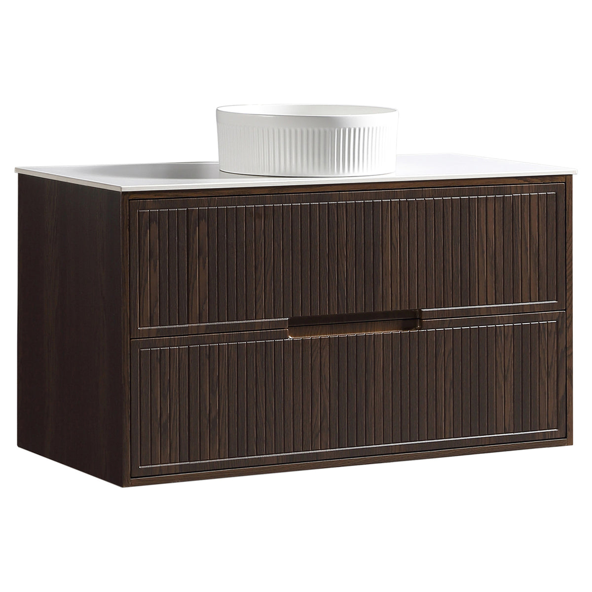 Tailored Bolzana Two Drawer Wall Hung Vanity & Sintered Stone Counter Top 1000mm, Espresso Oak - view 3