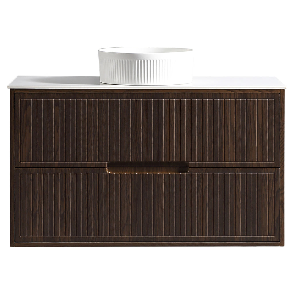 Tailored Bolzana Two Drawer Wall Hung Vanity & Sintered Stone Counter Top 1000mm, Espresso Oak - view 6