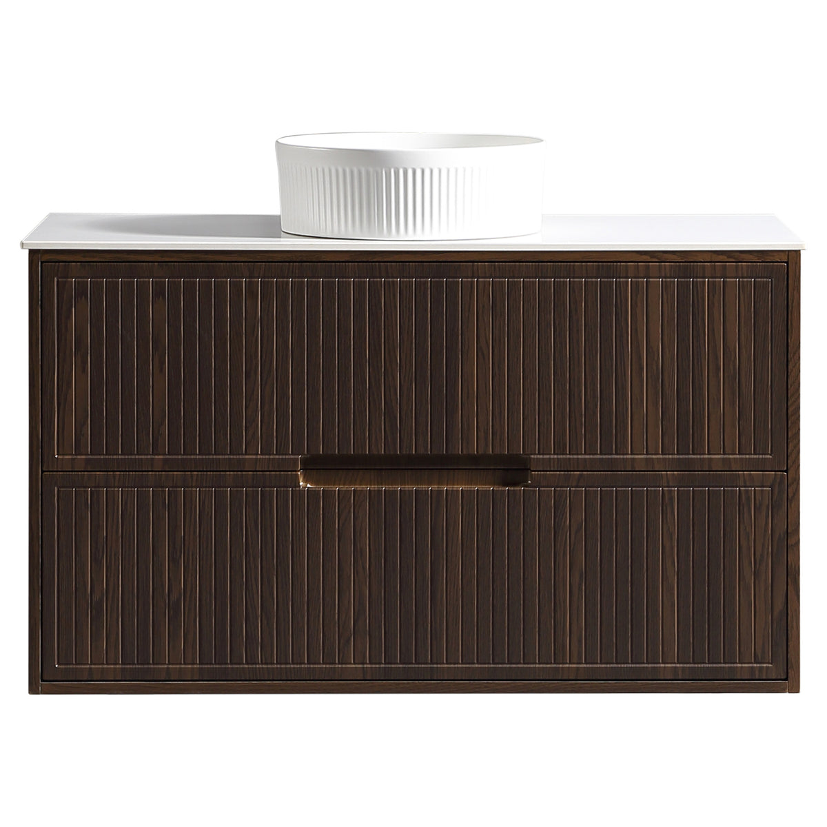 Tailored Bolzana Two Drawer Wall Hung Vanity & Sintered Stone Counter Top 1000mm, Espresso Oak - view 6