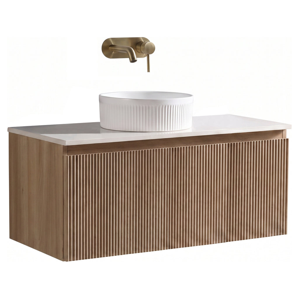 Tailored Flauto 800mm Wall Hung Vanity & Sintered Stone Counter Top, Country Oak