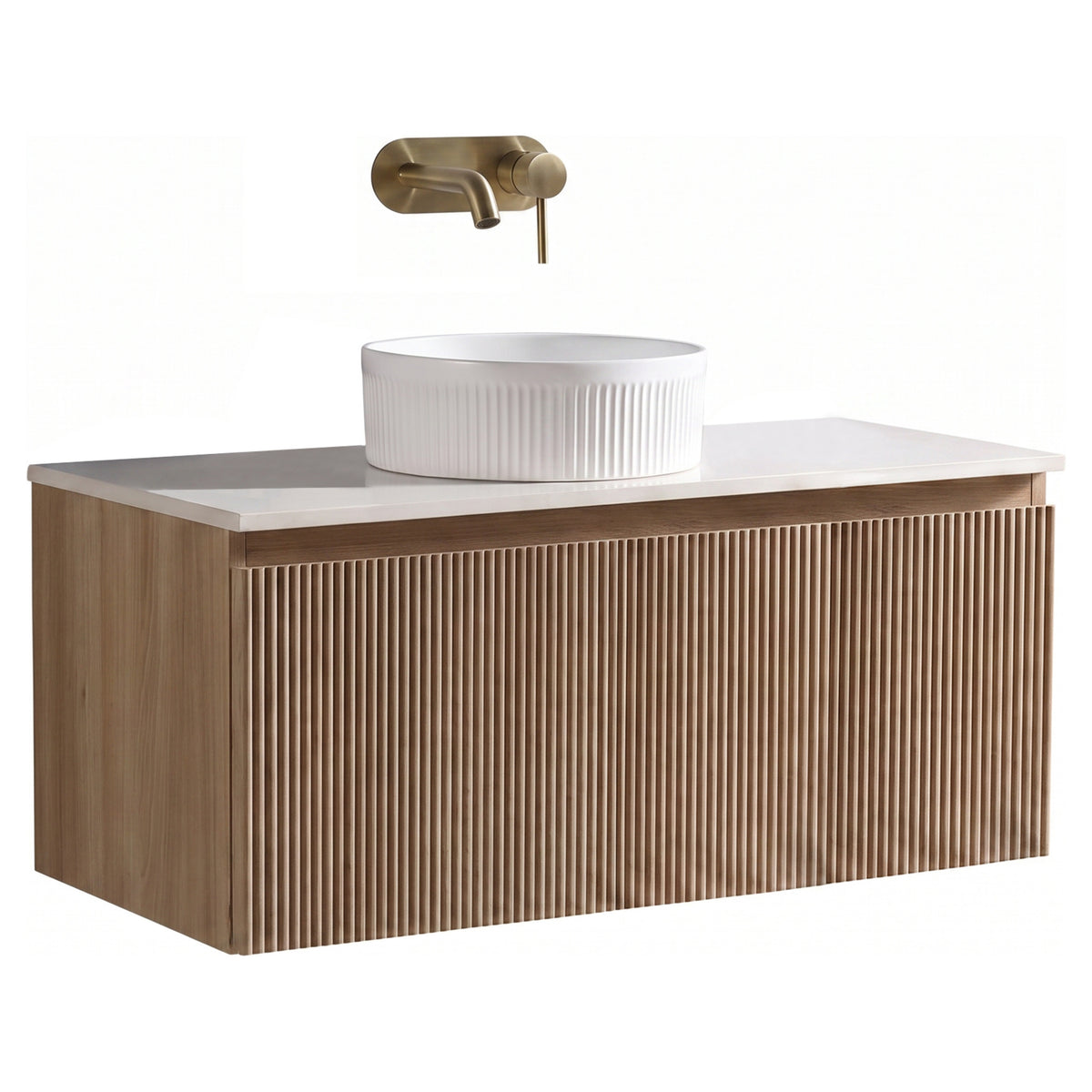 Tailored Flauto 800mm Wall Hung Vanity & Sintered Stone Counter Top, Country Oak
