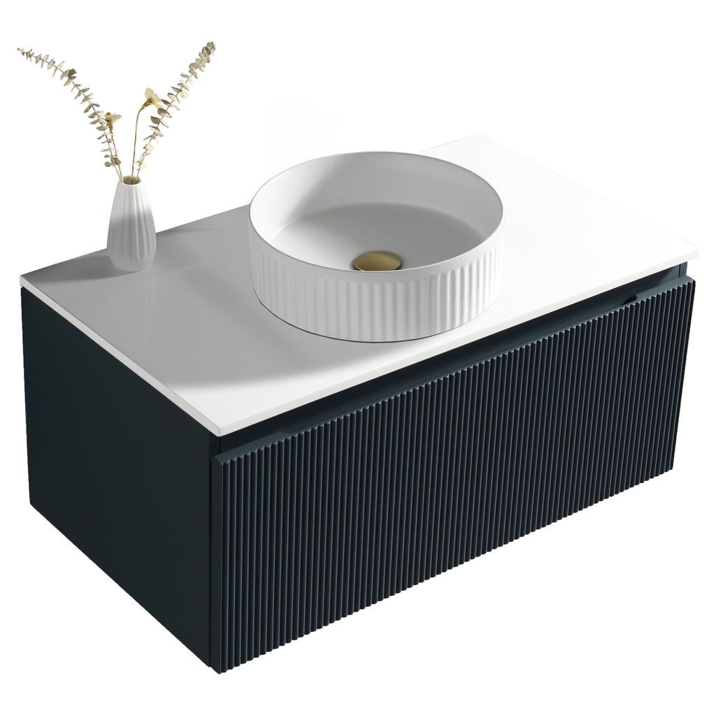 Tailored Flauto 800mm Wall Hung Vanity & Sintered Stone Counter Top, Midnight Shadow