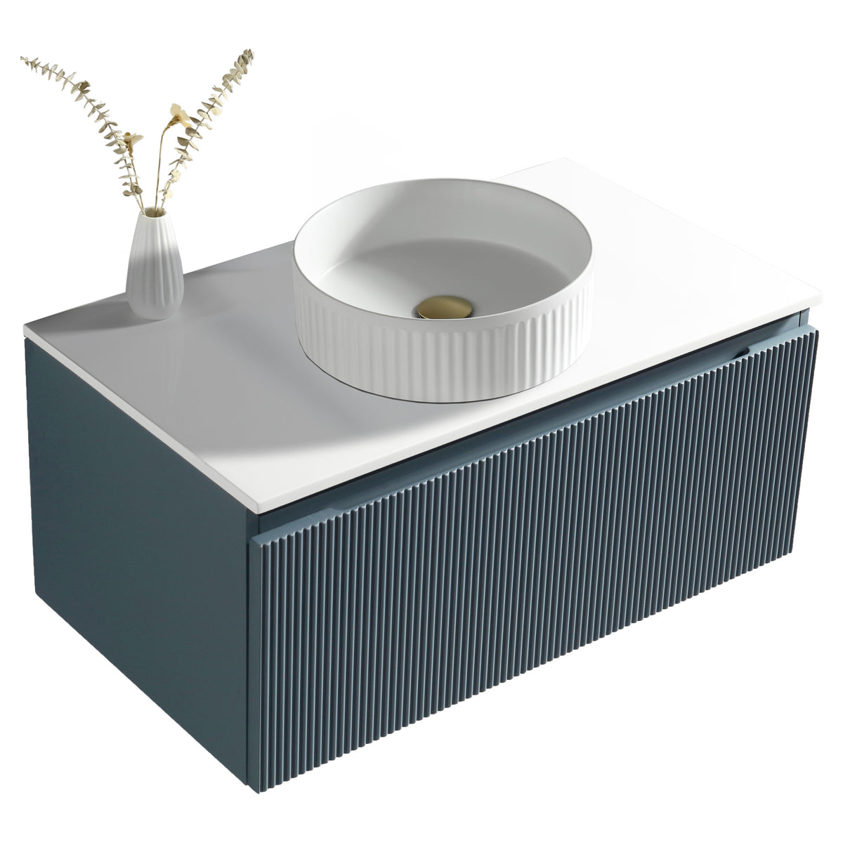 Tailored Flauto 800mm Wall Hung Vanity & Sintered Stone Counter Top - Smoked Sage