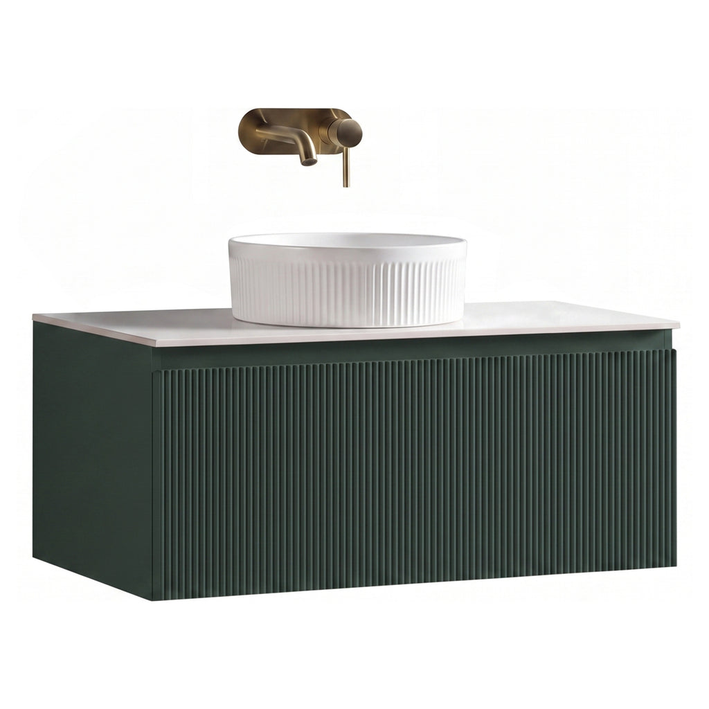 Tailored Flauto 800mm Wall Hung Vanity & Sintered Stone Counter Top - Smoked Sage