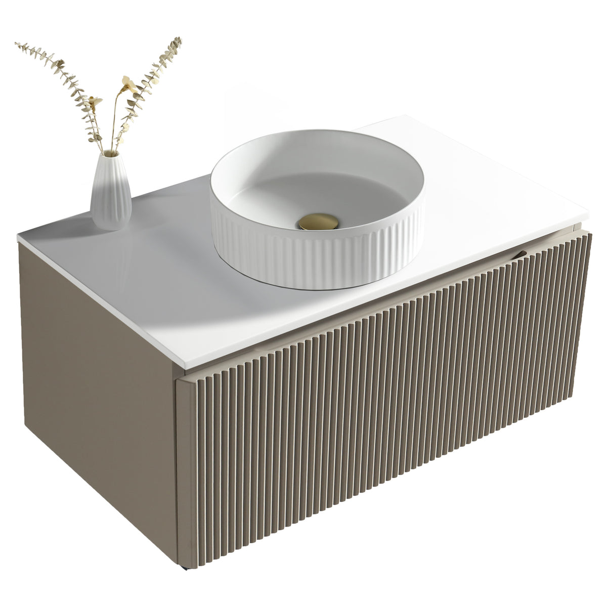 Tailored Flauto 800mm Wall Hung Vanity & Sintered Stone Counter Top, Soft Coffee