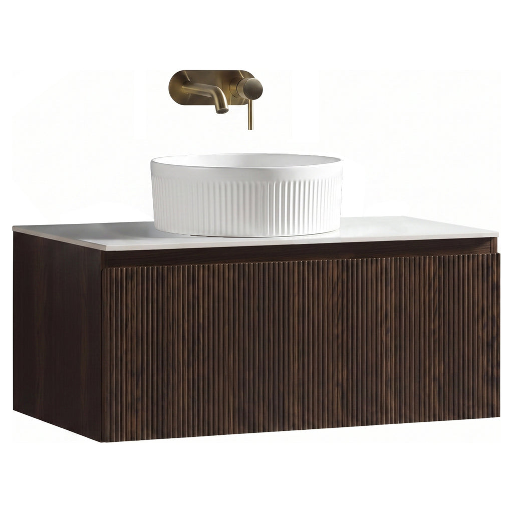 Tailored Flauto 800mm Wall Hung Vanity & Sintered Stone Counter Top, Espresso Oak - view 1
