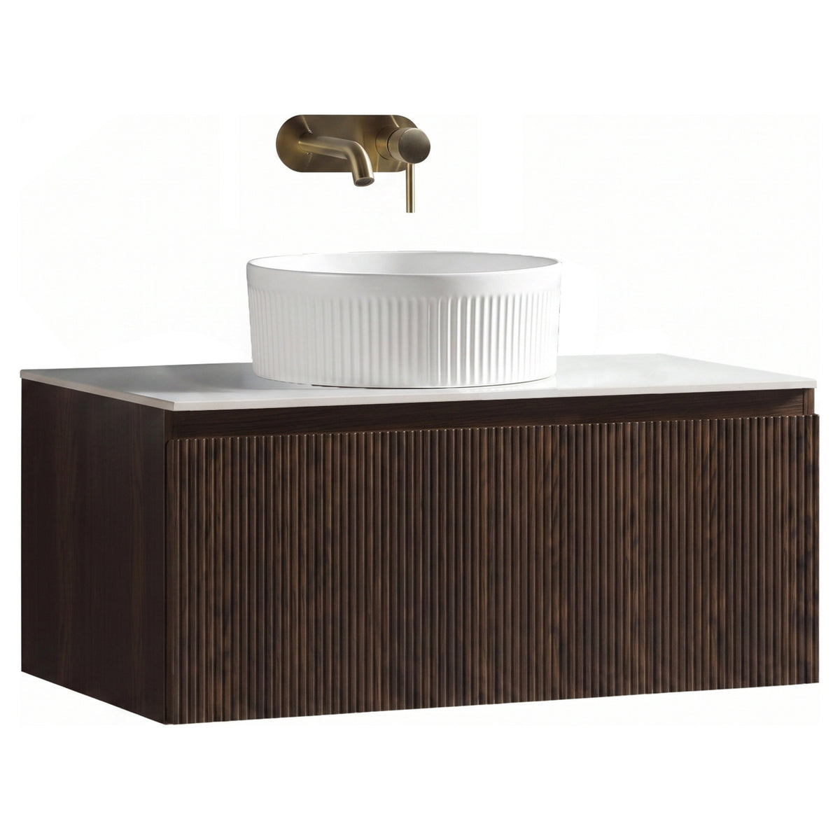 Tailored Flauto 800mm Wall Hung Vanity & Sintered Stone Counter Top, Espresso Oak - view 1