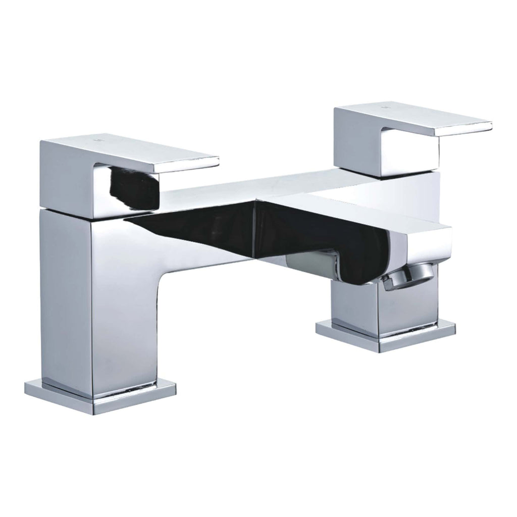 Sleek modern chrome bathroom mixer tap with square design, suitable for contemporary bathroom sinks and basins, offering a stylish and functional addition to your bathroom fixtures.