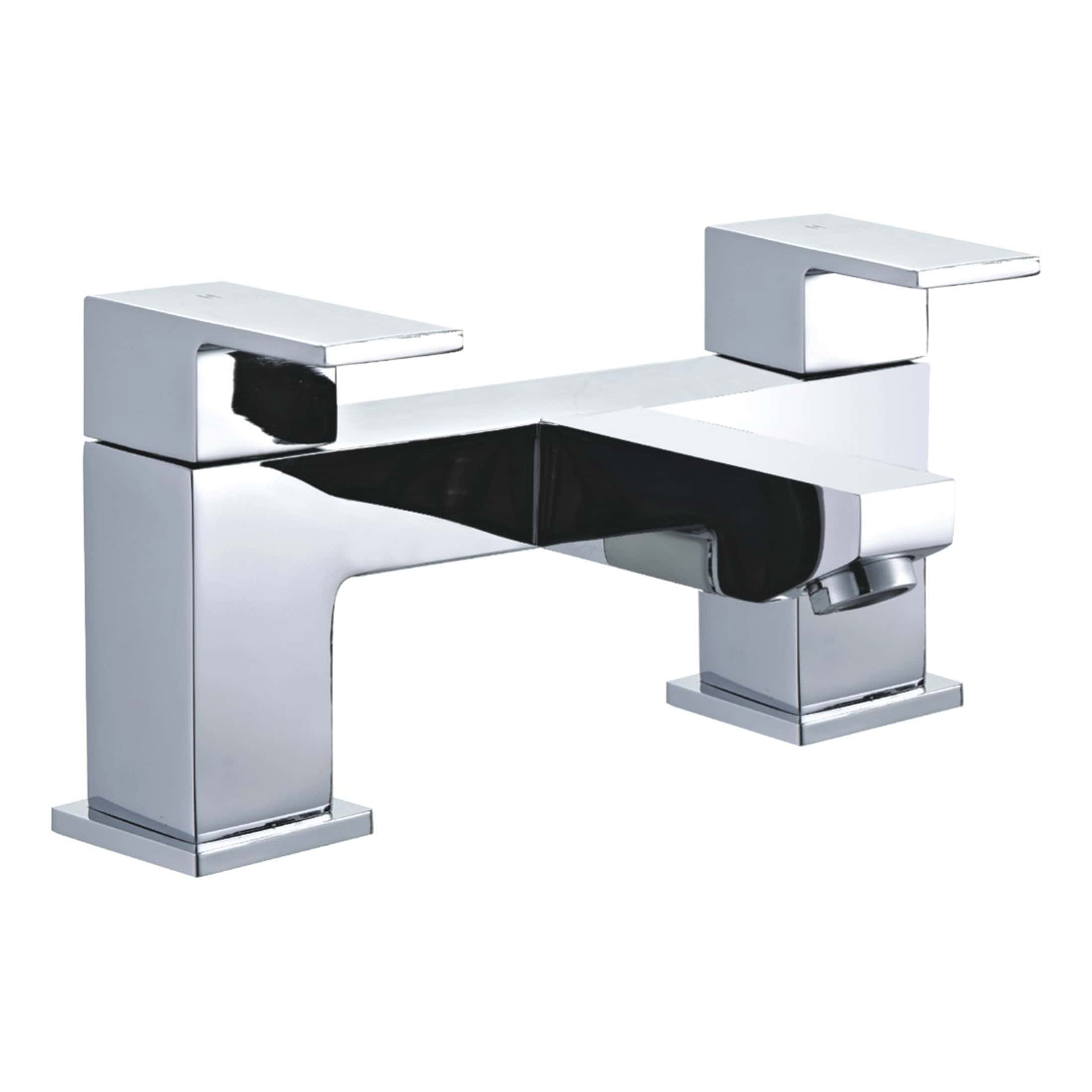 Sleek modern chrome bathroom mixer tap with square design, suitable for contemporary bathroom sinks and basins, offering a stylish and functional addition to your bathroom fixtures.