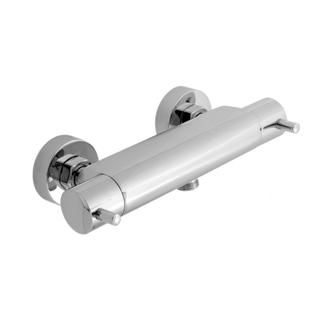 Chrome bathroom wall-mounted thermostatic shower valve for modern bathroom installations.