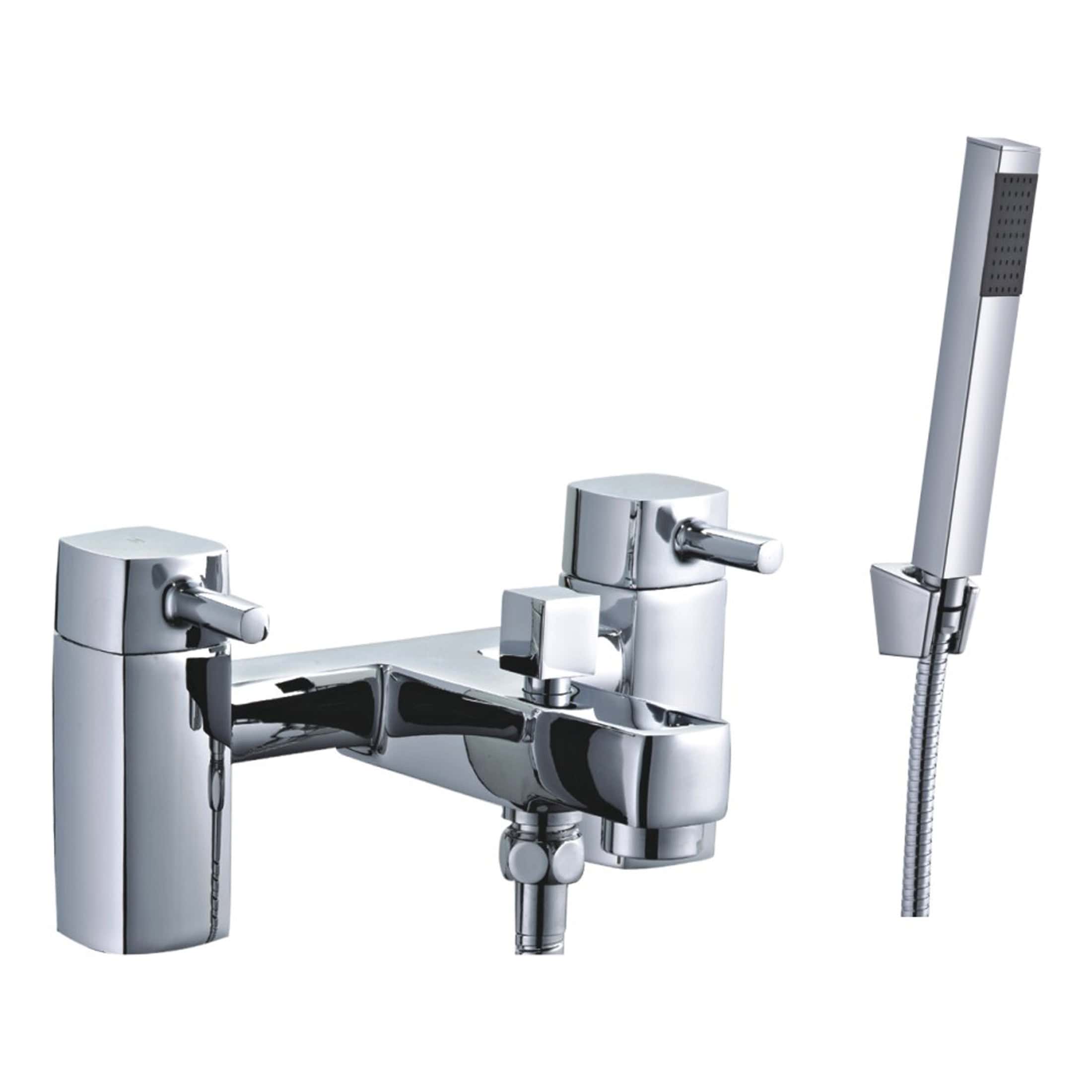 Sleek modern chrome bathroom tap with a handheld shower attachment for versatile water control and adding contemporary style to your bathroom.