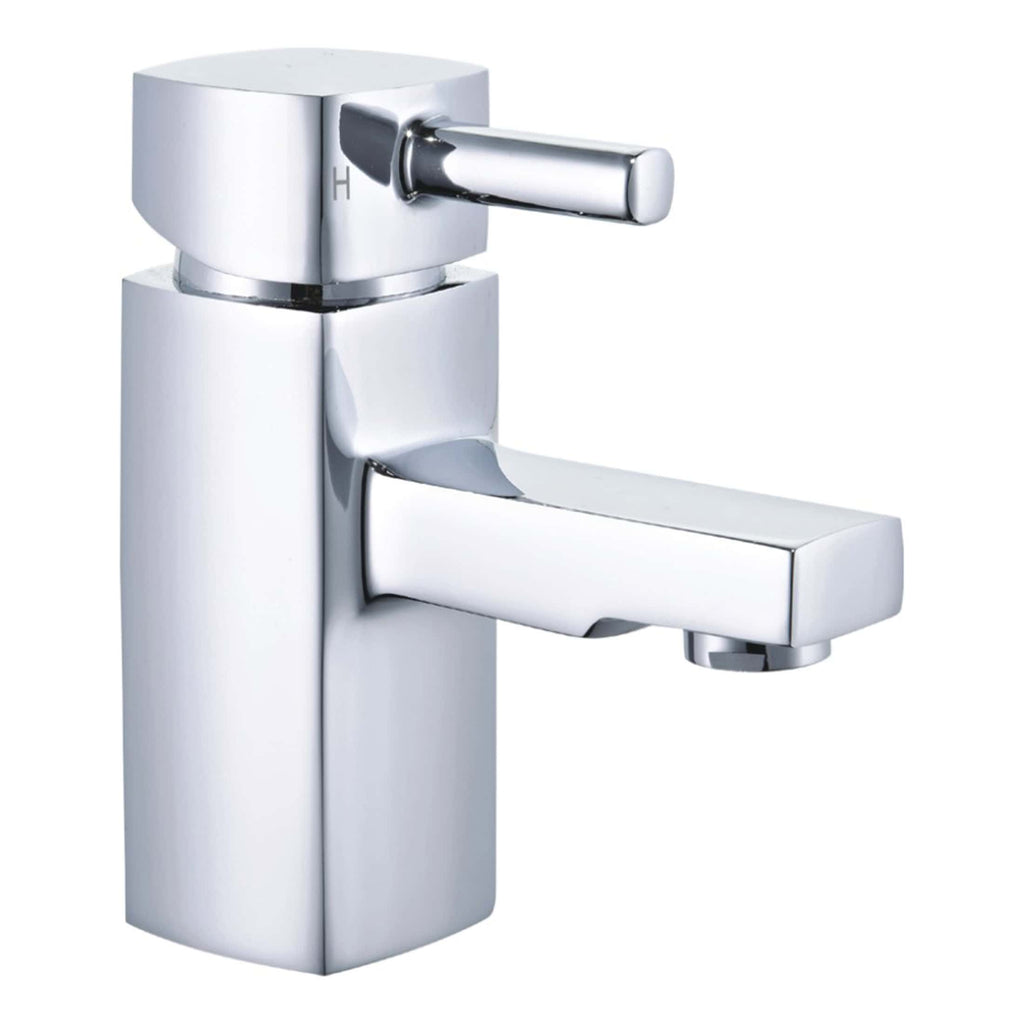 Brushed chrome bathroom sink tap with modern minimalist design, ideal for contemporary bathrooms, featuring easy-to-use single lever control and durable construction.