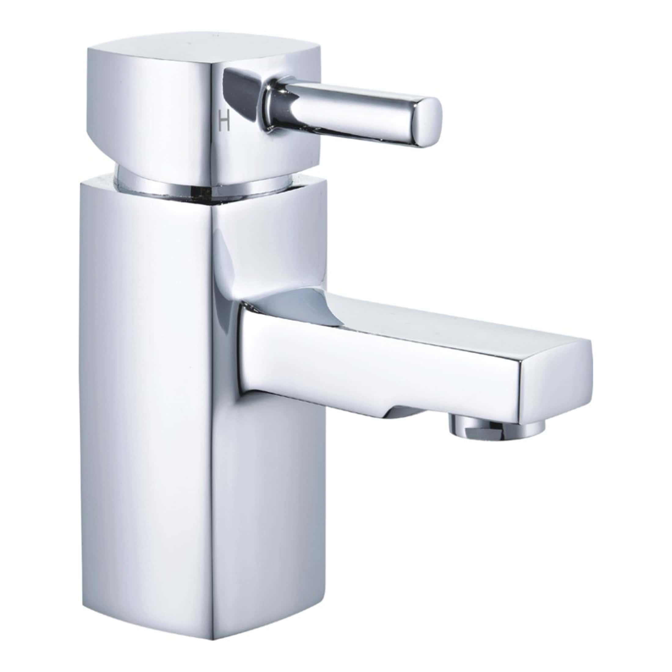 Brushed chrome bathroom sink tap with modern minimalist design, ideal for contemporary bathrooms, featuring easy-to-use single lever control and durable construction.