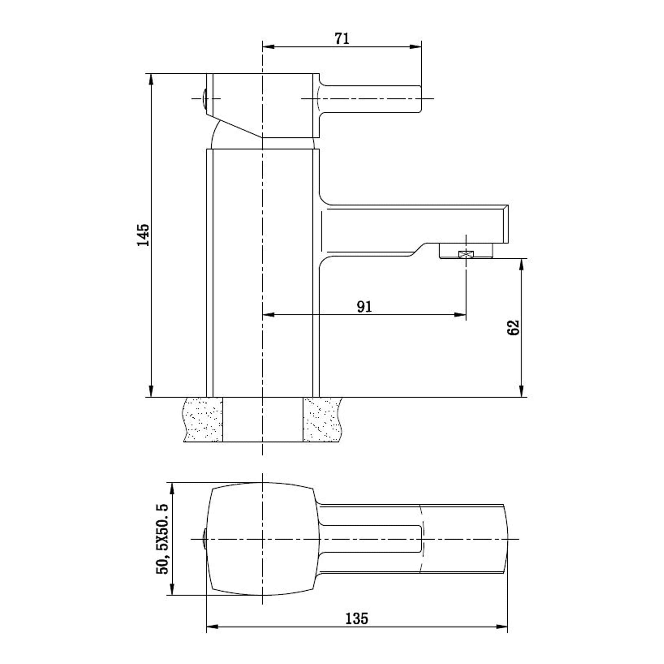 Adjustable bathroom tap technical drawing with precise measurements for modern bathroom installations. Features detailed dimensions for reliable fitting and plumbing setup.