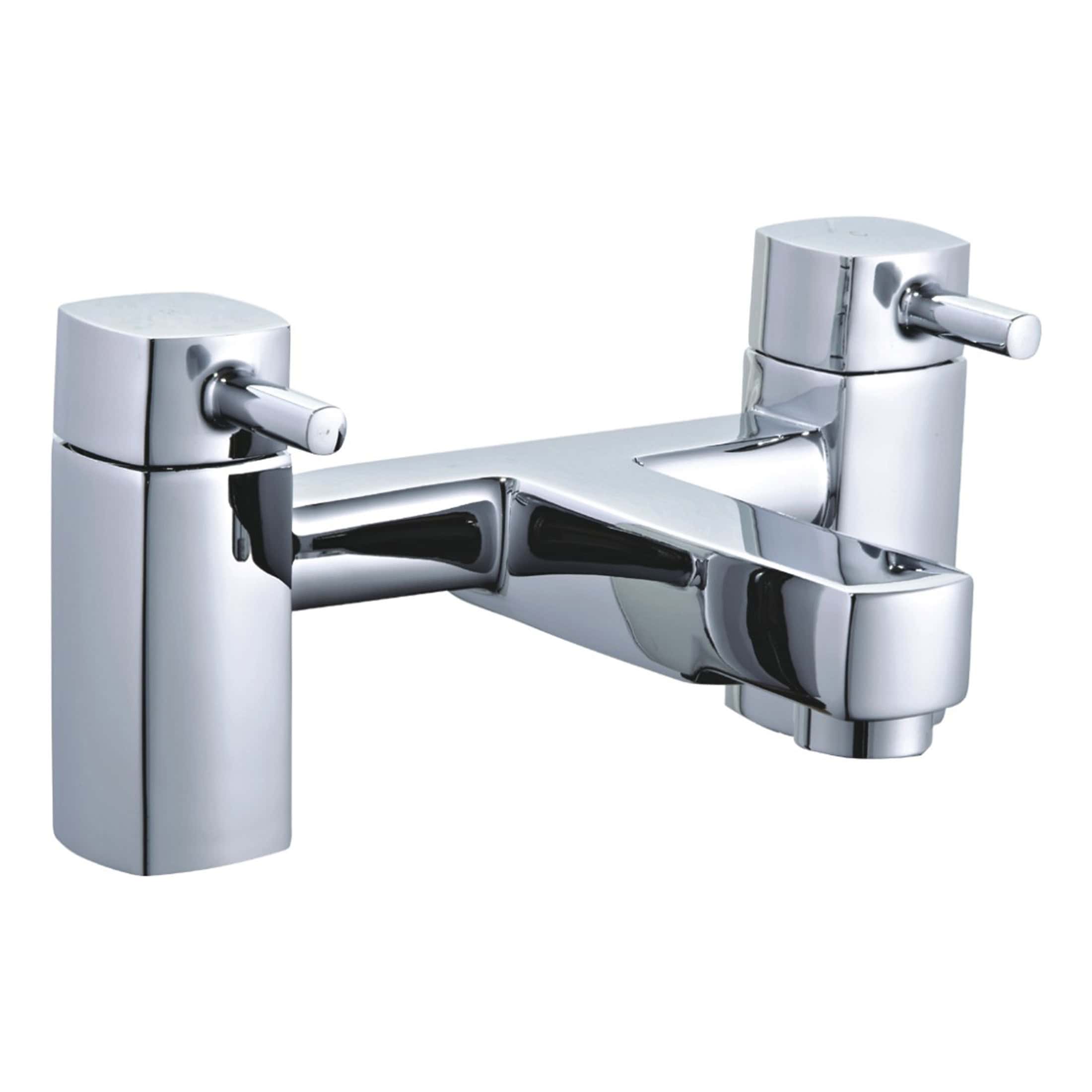 Chrome kitchen sink mixer tap with twin controls for hot and cold water. Modern and sleek design, ideal for contemporary bathrooms and kitchens. Easy to operate for everyday use.