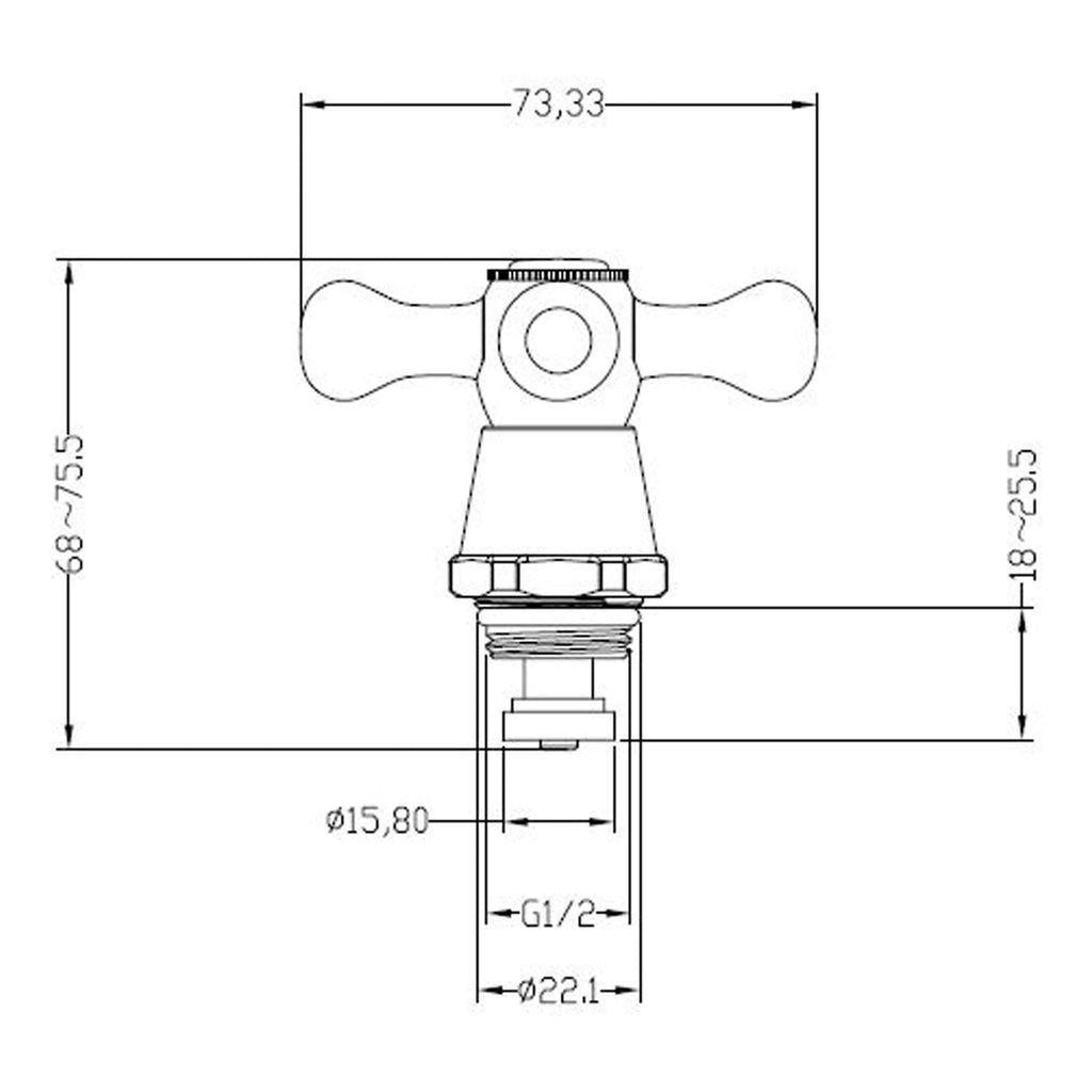 Henry's Kitchen Tap Technical Drawing with Dimensions, suitable for bathroom fixtures and plumbing projects.