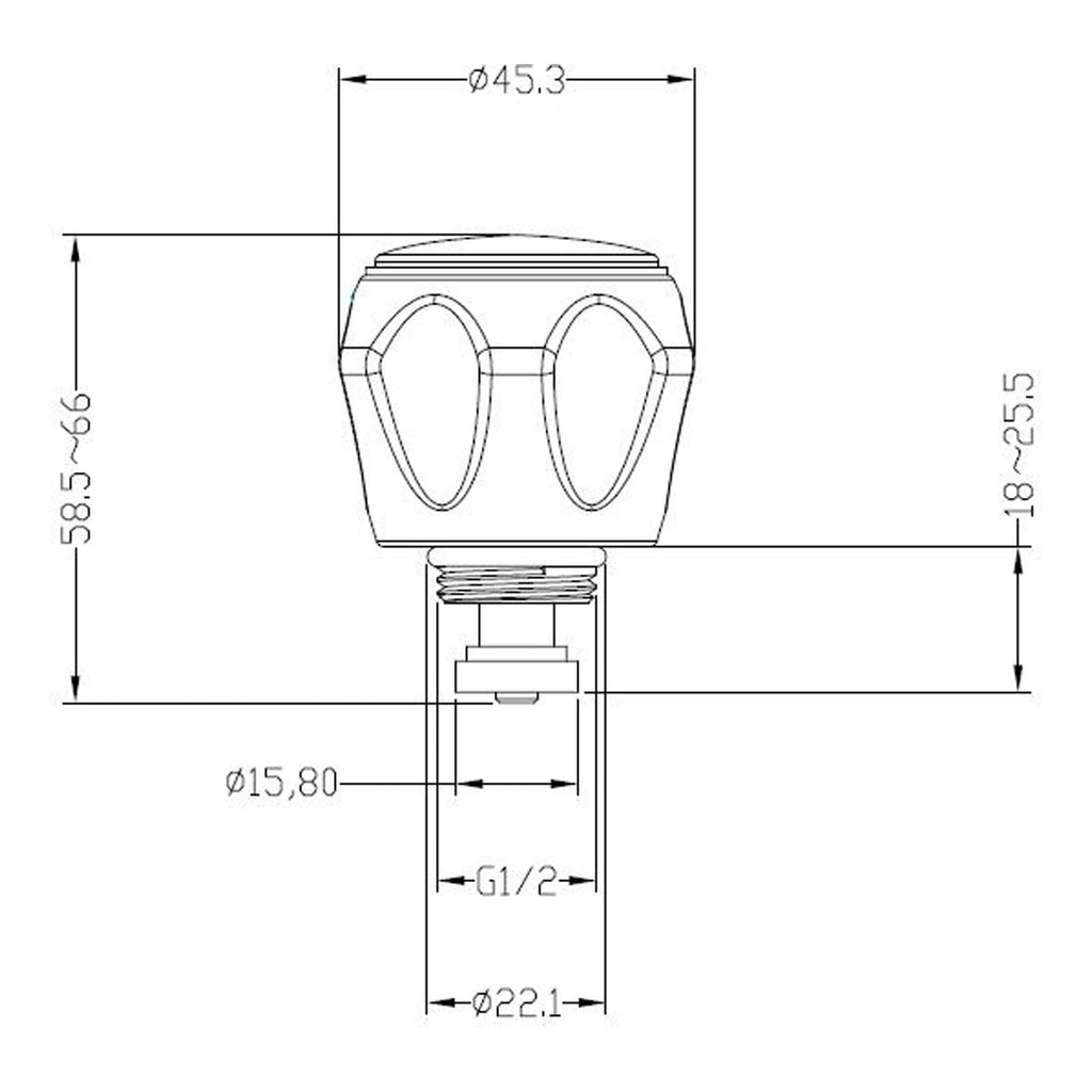 Chrome bathroom tap with detailed technical drawing showing dimensions and design features. Ideal for modern bathroom upgrade and plumbing installations.
