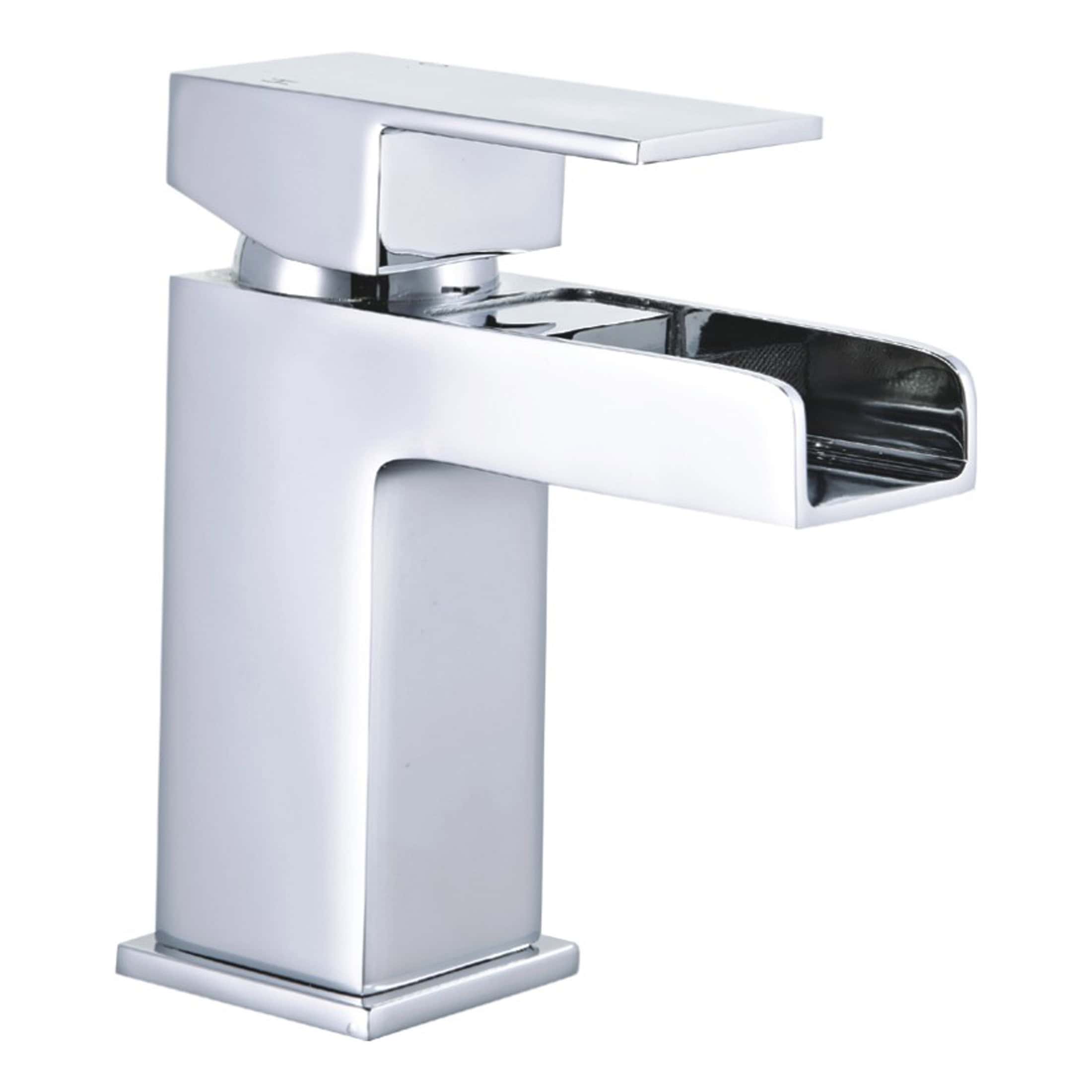 Sleek modern chrome bathroom tap with a rectangular spout, ideal for contemporary bathroom designs, offering stylish functionality and water flow control.