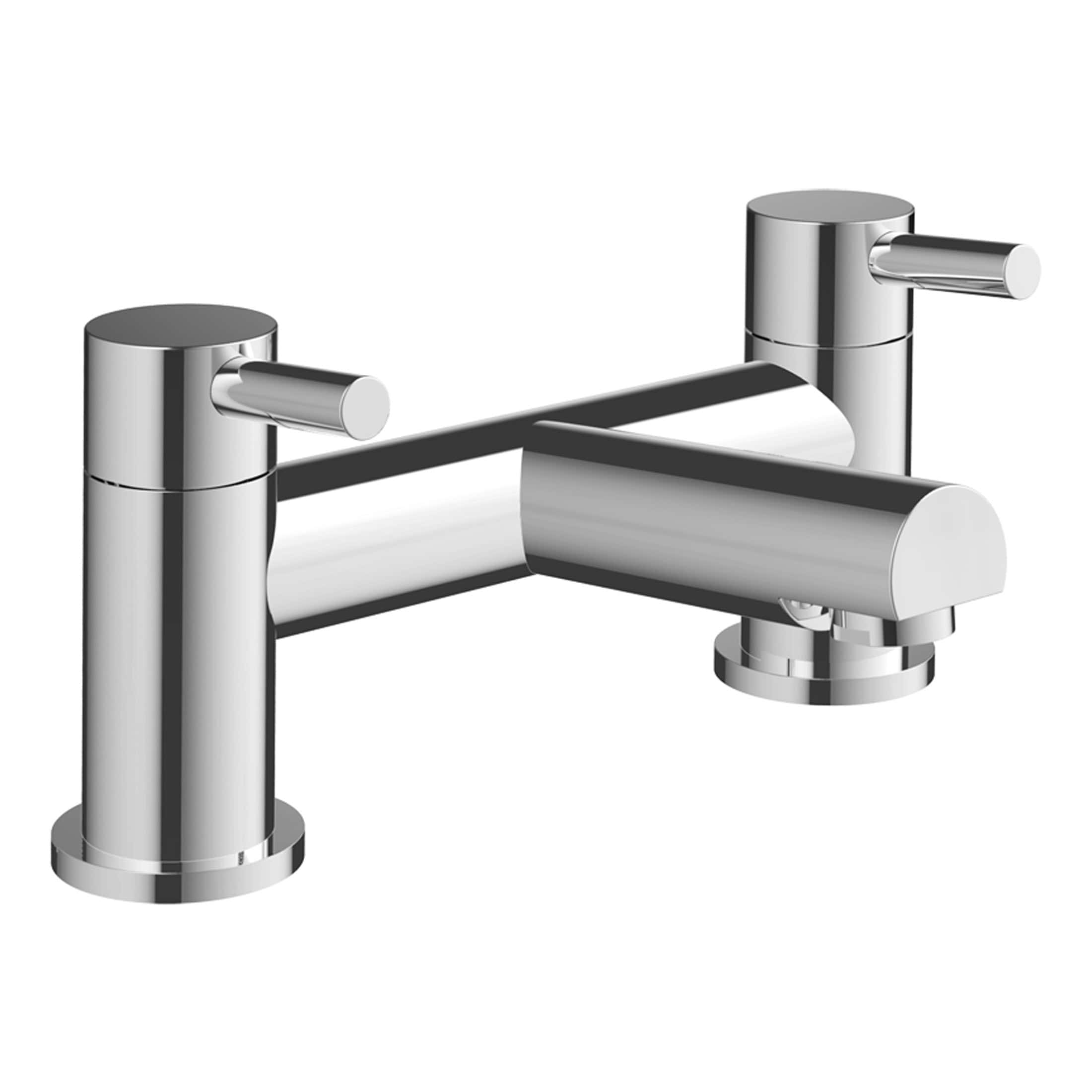 Contemporary chrome bathroom sink tap with dual levers for hot and cold water. Modern design ideal for stylish bathrooms and kitchens, offering durability and a sleek finish.
