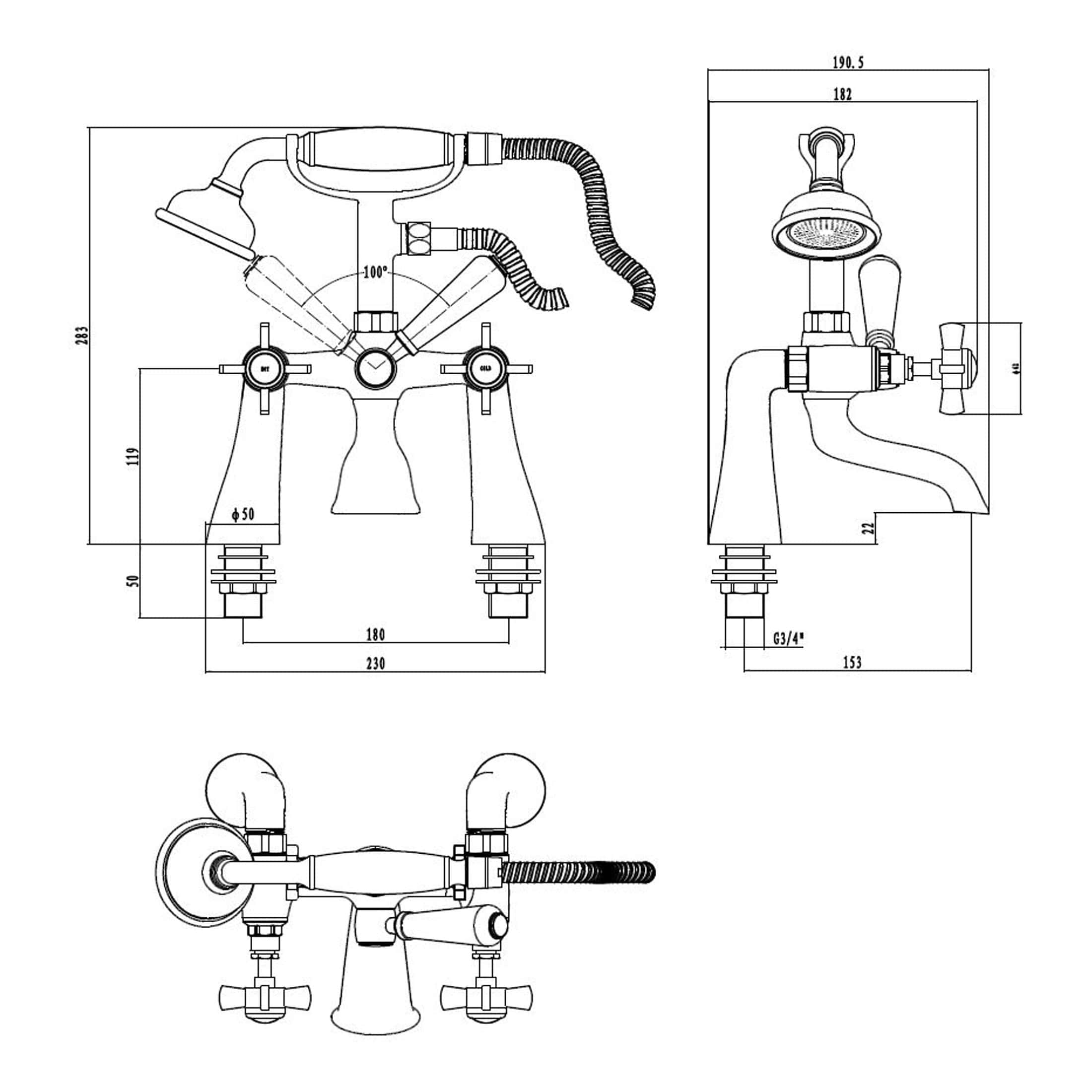Flexible vintage bathroom faucet with adjustable handles, showerhead, and exposed plumbing in a classic design for period bathroom updates.