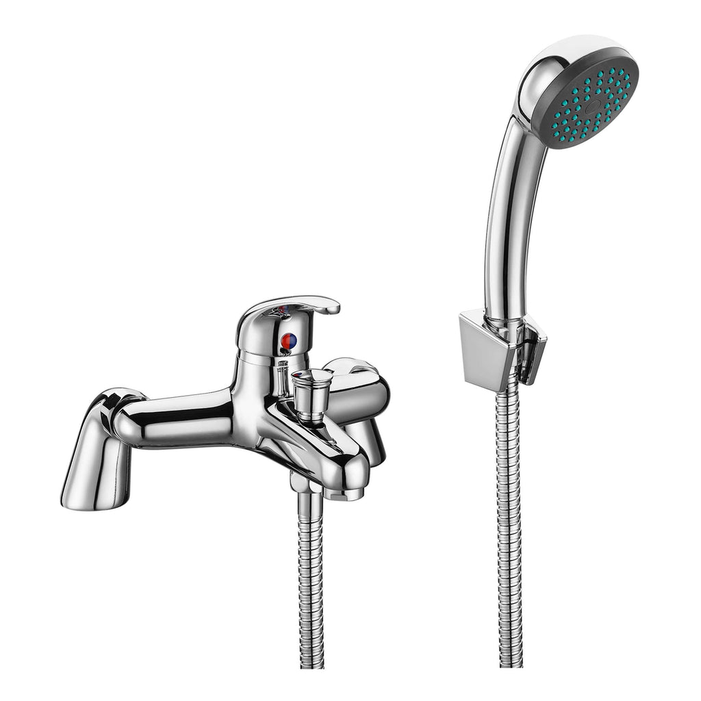 Chrome bathroom tap and handheld shower head set - modern design for stylish bathroom fixtures. High-quality chrome finish, easy to install, perfect for enhancing your bathroom’s functionality and appearance.