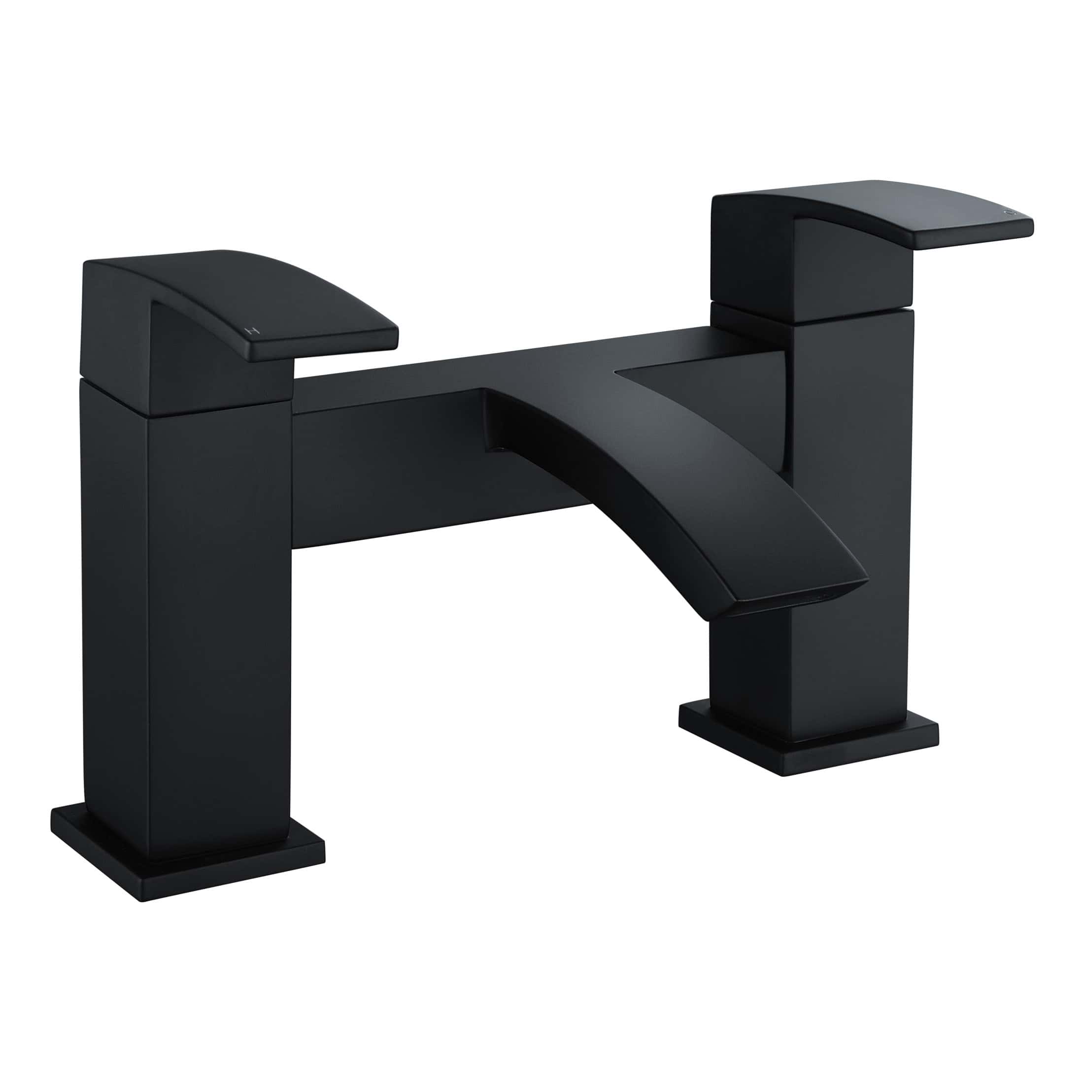 Black contemporary bathroom tap with angular design from Bubly Bathrooms. Modern matte finish perfect for stylish bathroom sink upgrades.