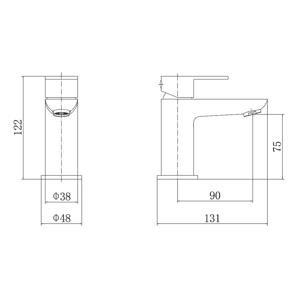 High-quality technical drawing of a modern bathroom sink with precise measurements for installation and design. Suitable for bathroom renovation and fitting projects.