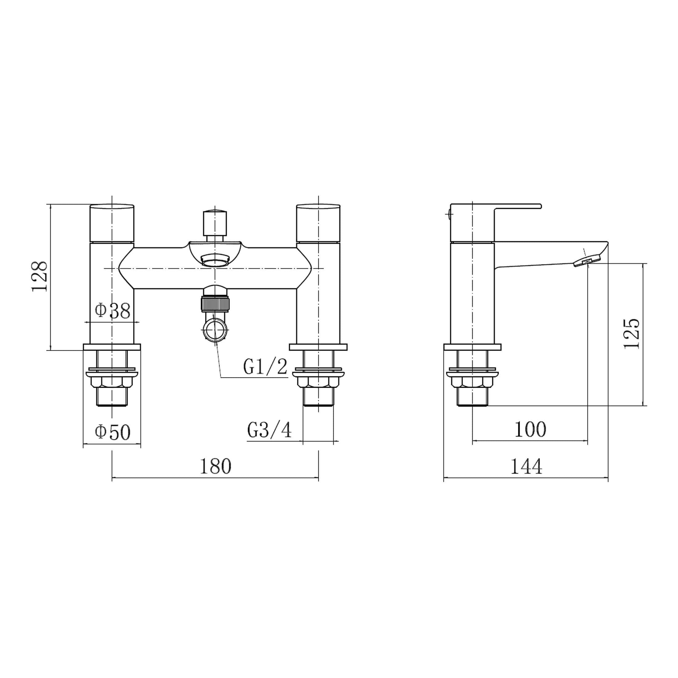 High-quality technical drawing of a Bubly bathroom faucet with detailed dimensions and specifications, showcasing modern design and precision engineering.