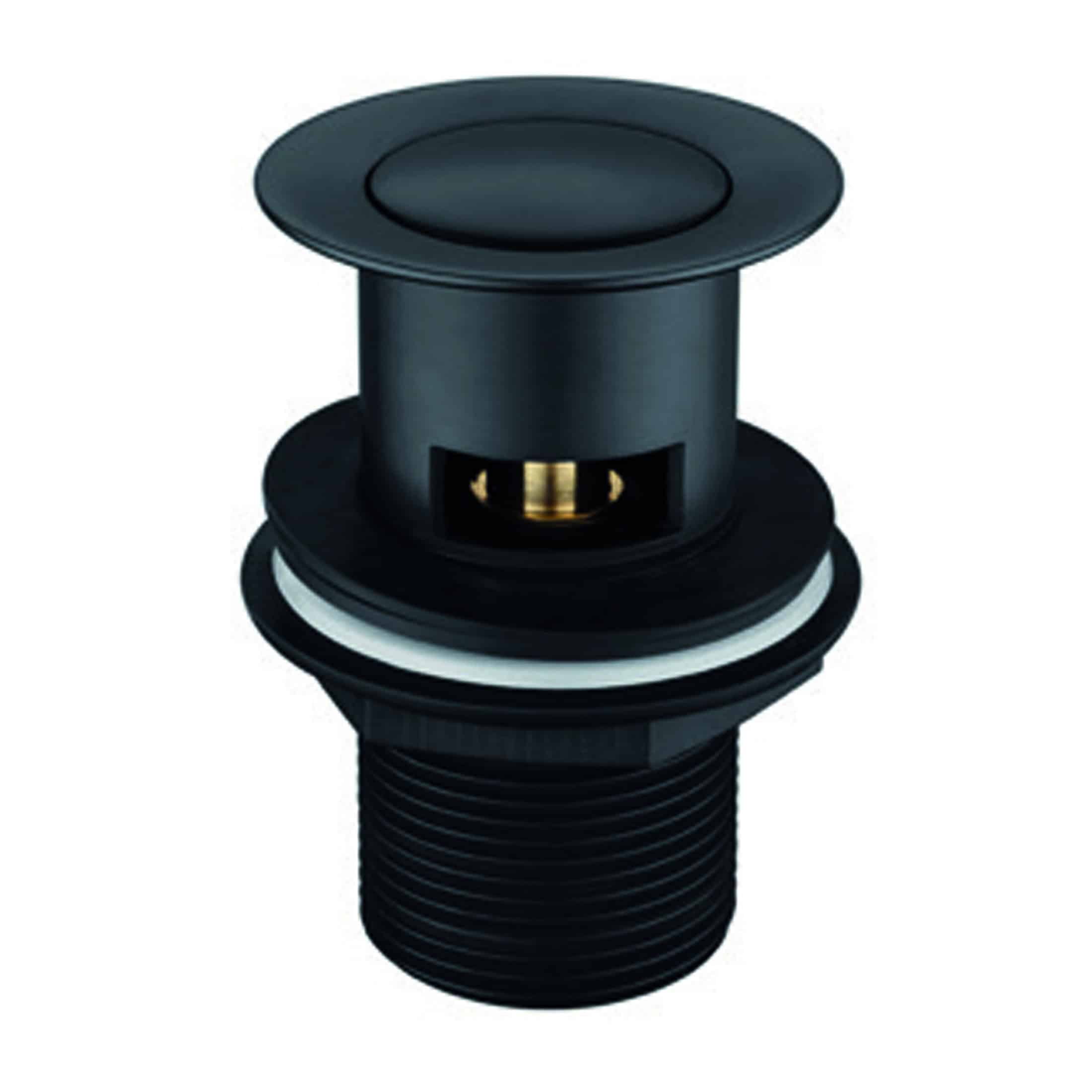 Modern black bathroom basin waste trap with overflow and threading for secure installation. Ideal for high-end bathroom fixtures and ensuring proper drainage and hygiene.