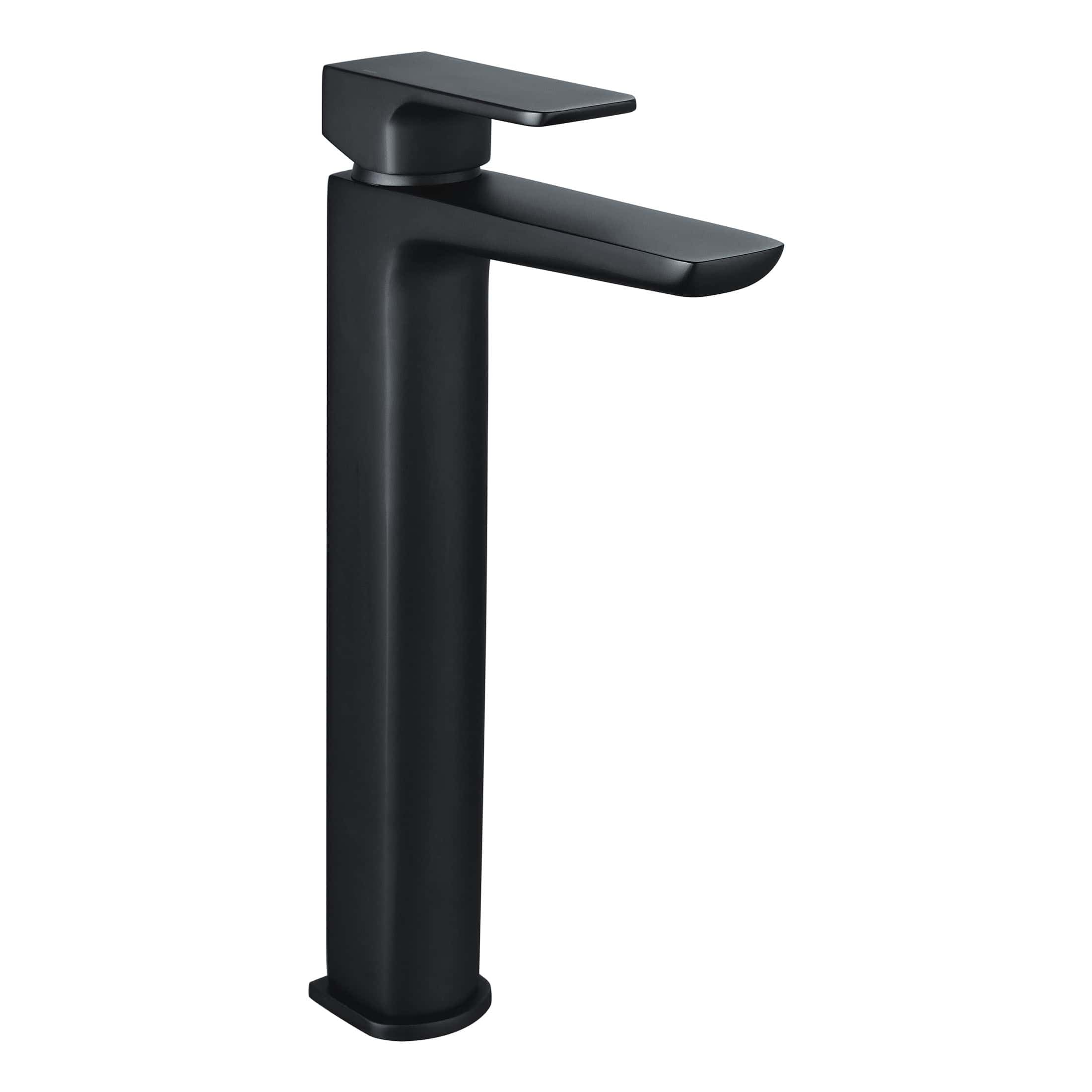 Sleek black bathroom tap with modern minimalist design, ideal for contemporary bathroom sinks and basins, combining functionality with stylish aesthetics.