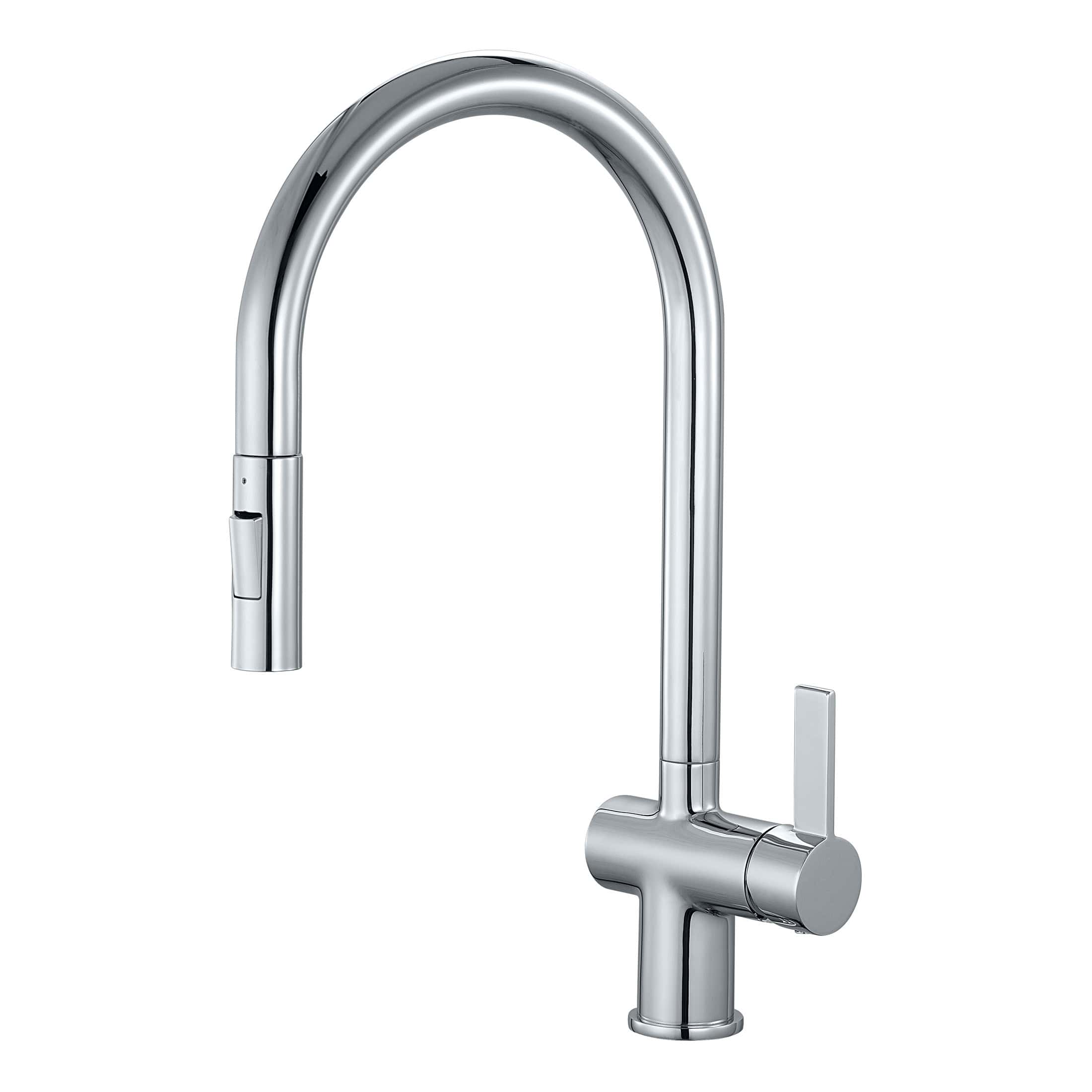 Sleek modern kitchen tap in stainless steel finish, ideal for contemporary bathroom or kitchen designs. Durable, easy to operate, and perfect for creating a stylish, functional space.