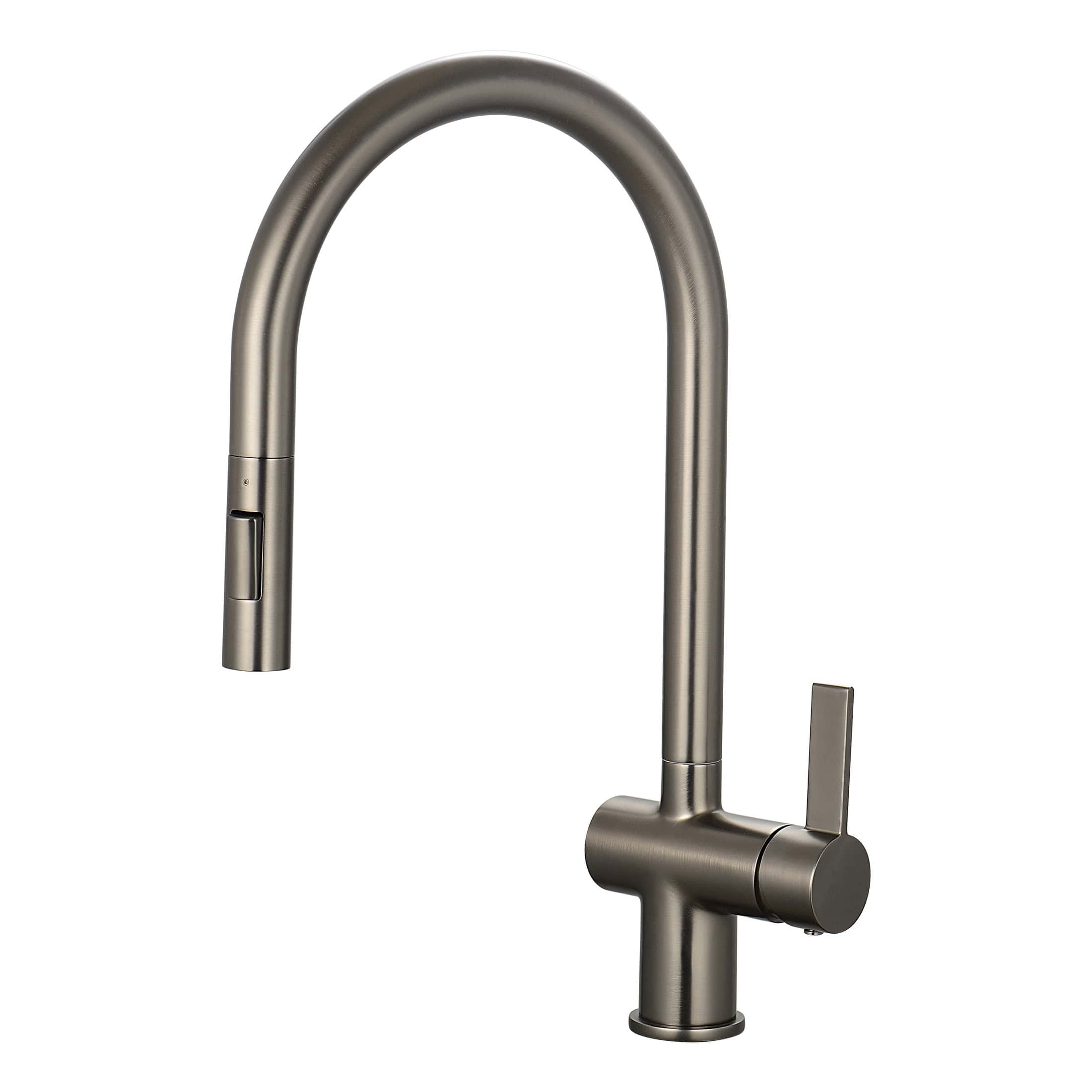 Sleek stainless steel kitchen bathroom tap with modern high-arc design, ideal for contemporary bubly bathrooms and kitchens. Featuring a single handle for easy water control and durable construction.