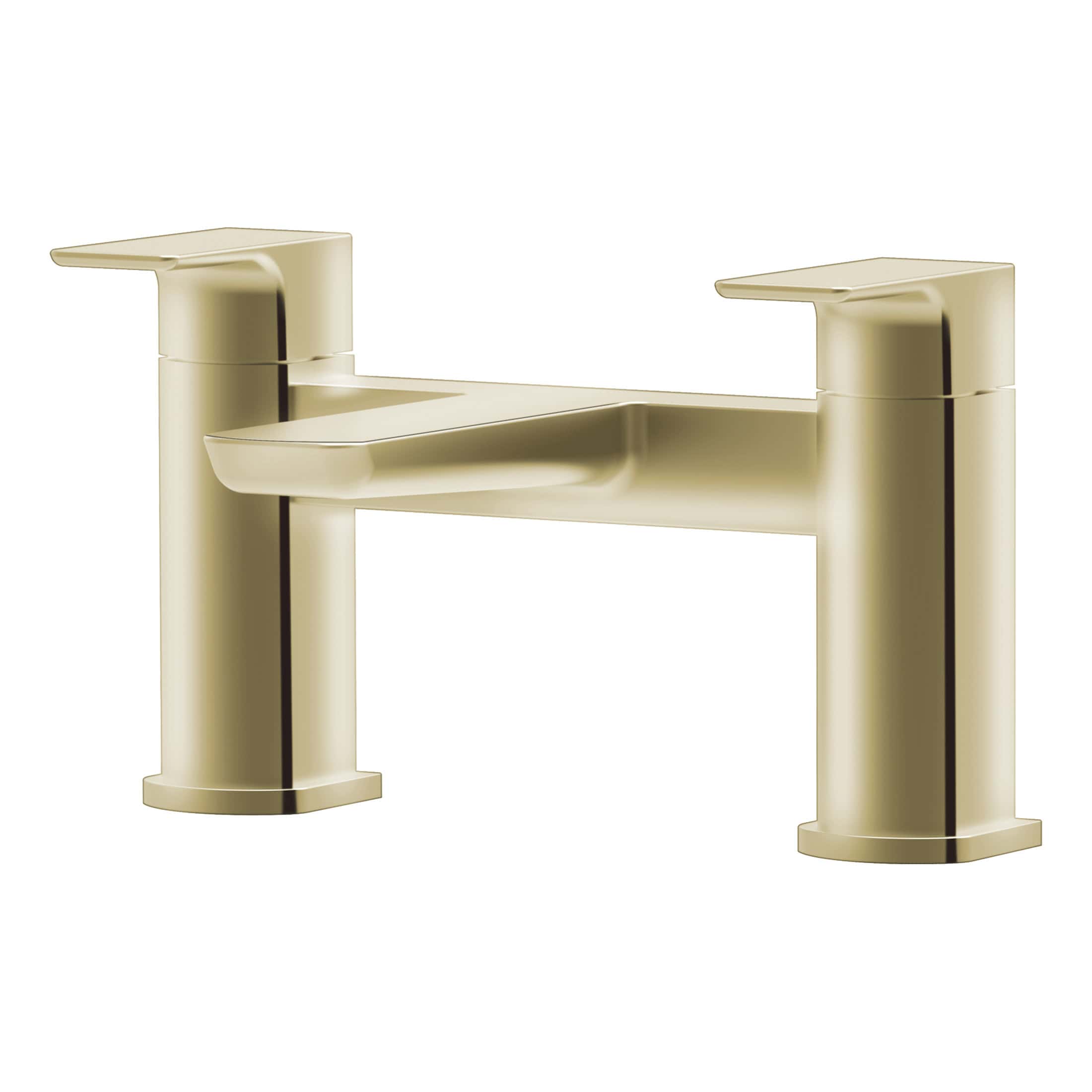 Sleek brushed gold bathroom sink faucet with a modern design, featuring dual handles and a streamlined spout for contemporary bathroom aesthetics. Perfect for upgrading your bathroom decor.