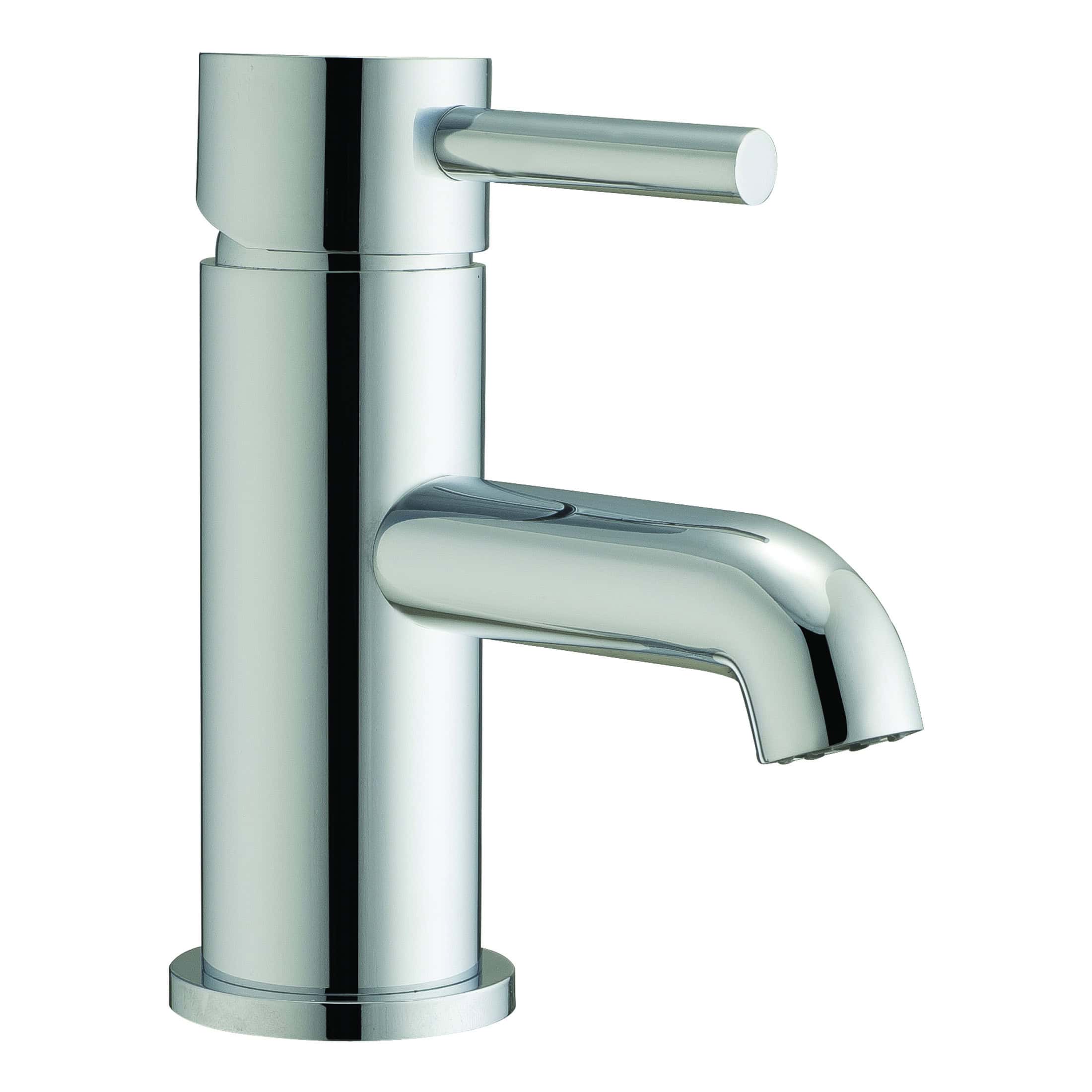 Polished chrome bathroom tap, modern single lever mixer for basin or washbasin, sleek design from Bubly Bathrooms.