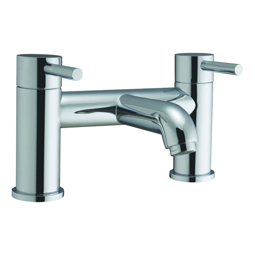 Shiny chrome bathroom sink mixer tap with dual handles, modern design, ideal for contemporary bathroom settings. Sleek and durable stainless steel for reliable water control.