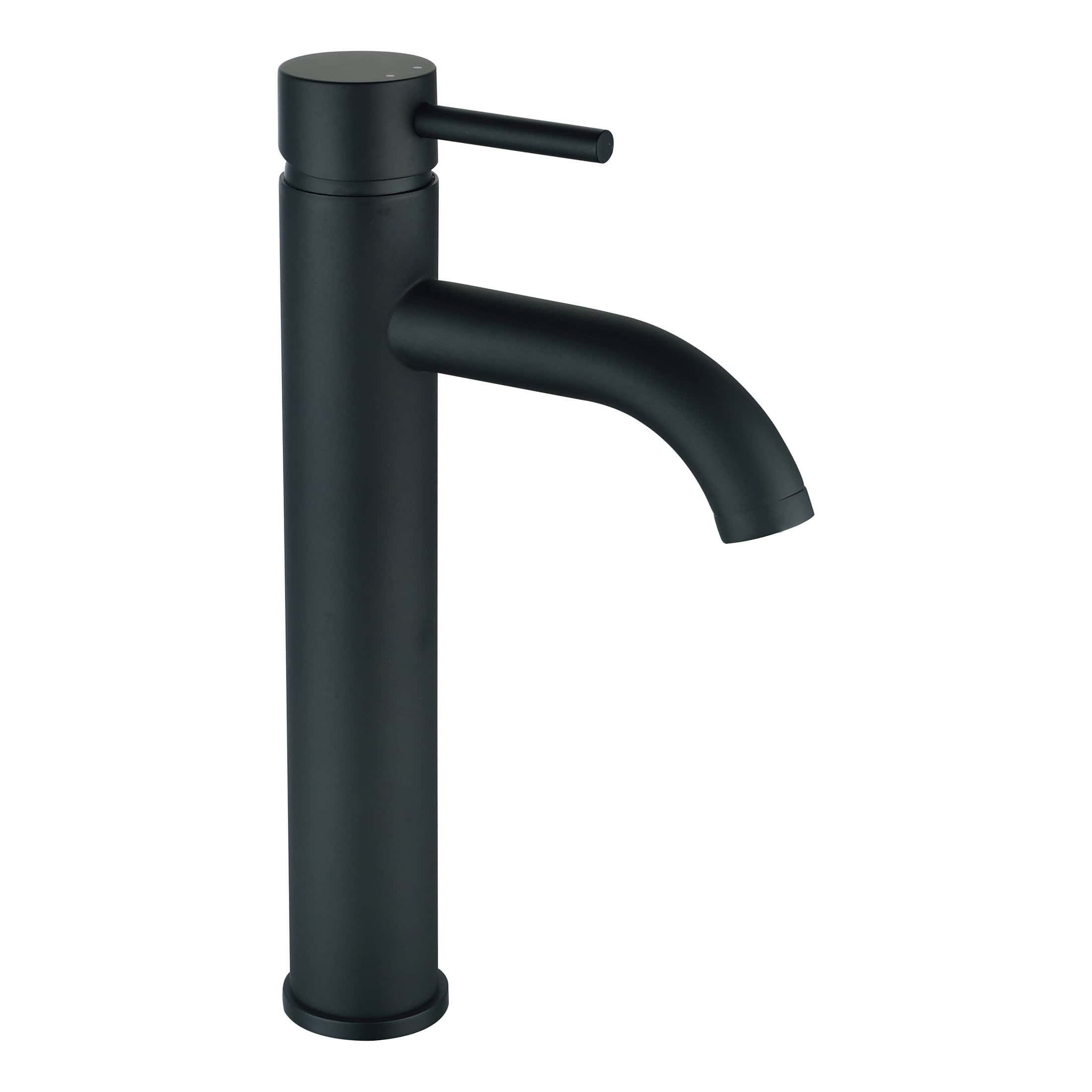 Black bathroom tap with a modern matte finish and minimalist design, perfect for contemporary bathroom renovations and stylish sink setups.