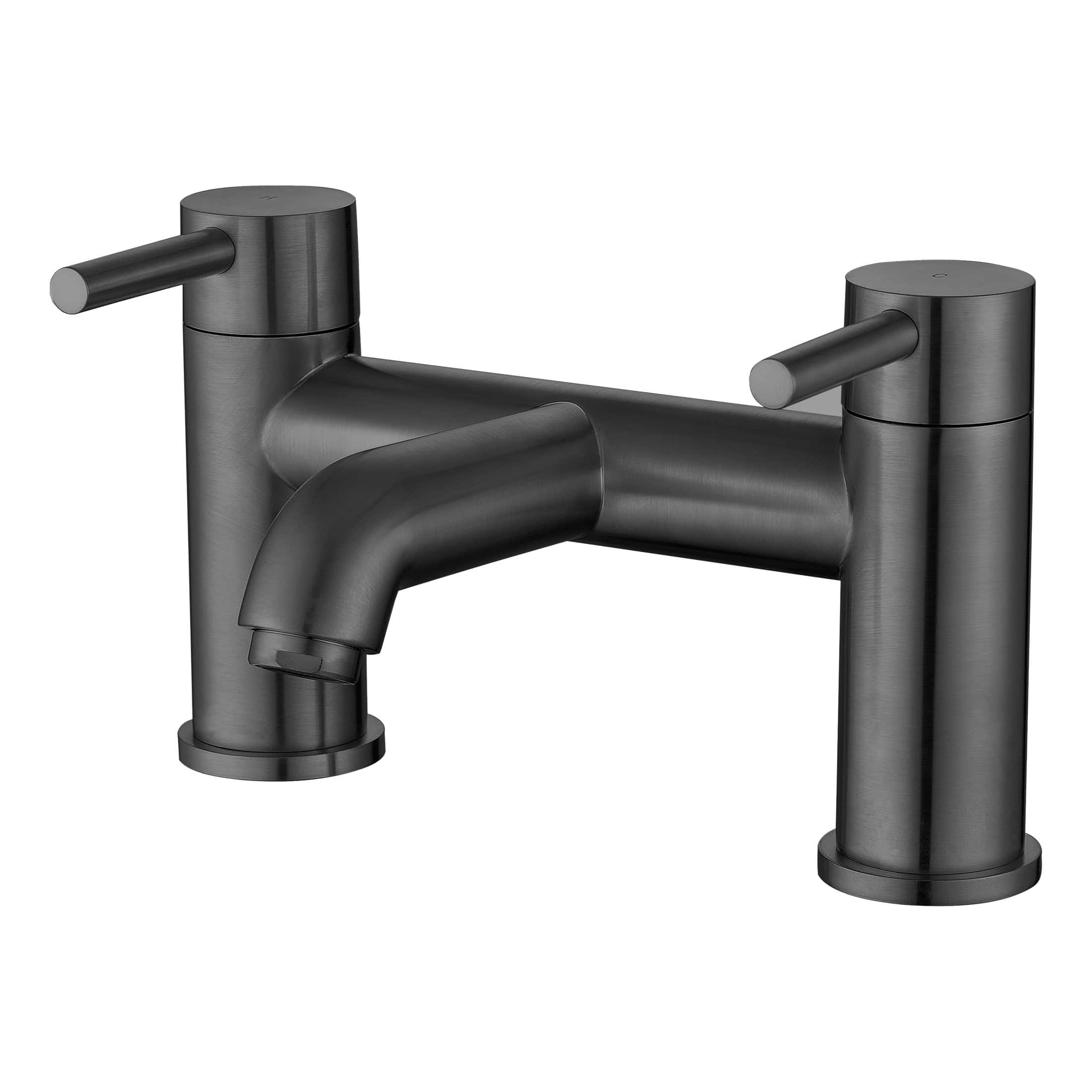 Smooth black kitchen tap with modern cylindrical design and dual handles, perfect for contemporary bathrooms or kitchens, offering stylish functionality and reliable water control.