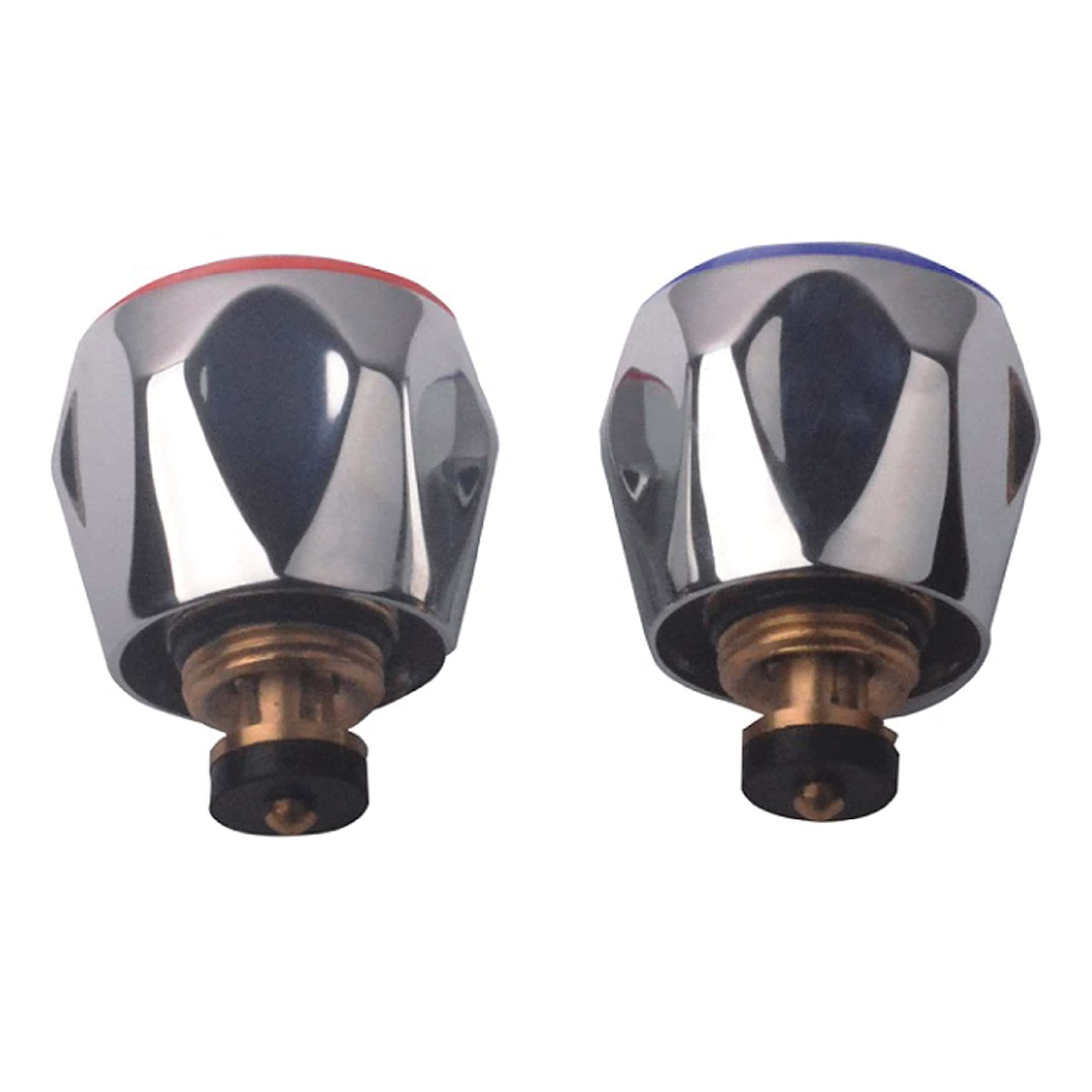 Polished chrome bathroom radiator valve knobs with brass fittings, ideal for modern bathroom heating systems and radiator upgrades. Pair of high-quality thermostatic valve heads for reliable control.