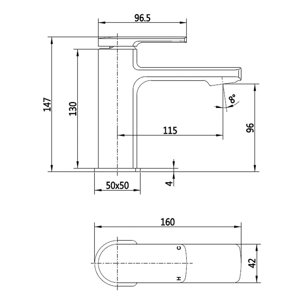 Sleek modern bathroom tap with ergonomic design and precise dimensions, perfect for contemporary bathroom renovation and installation.