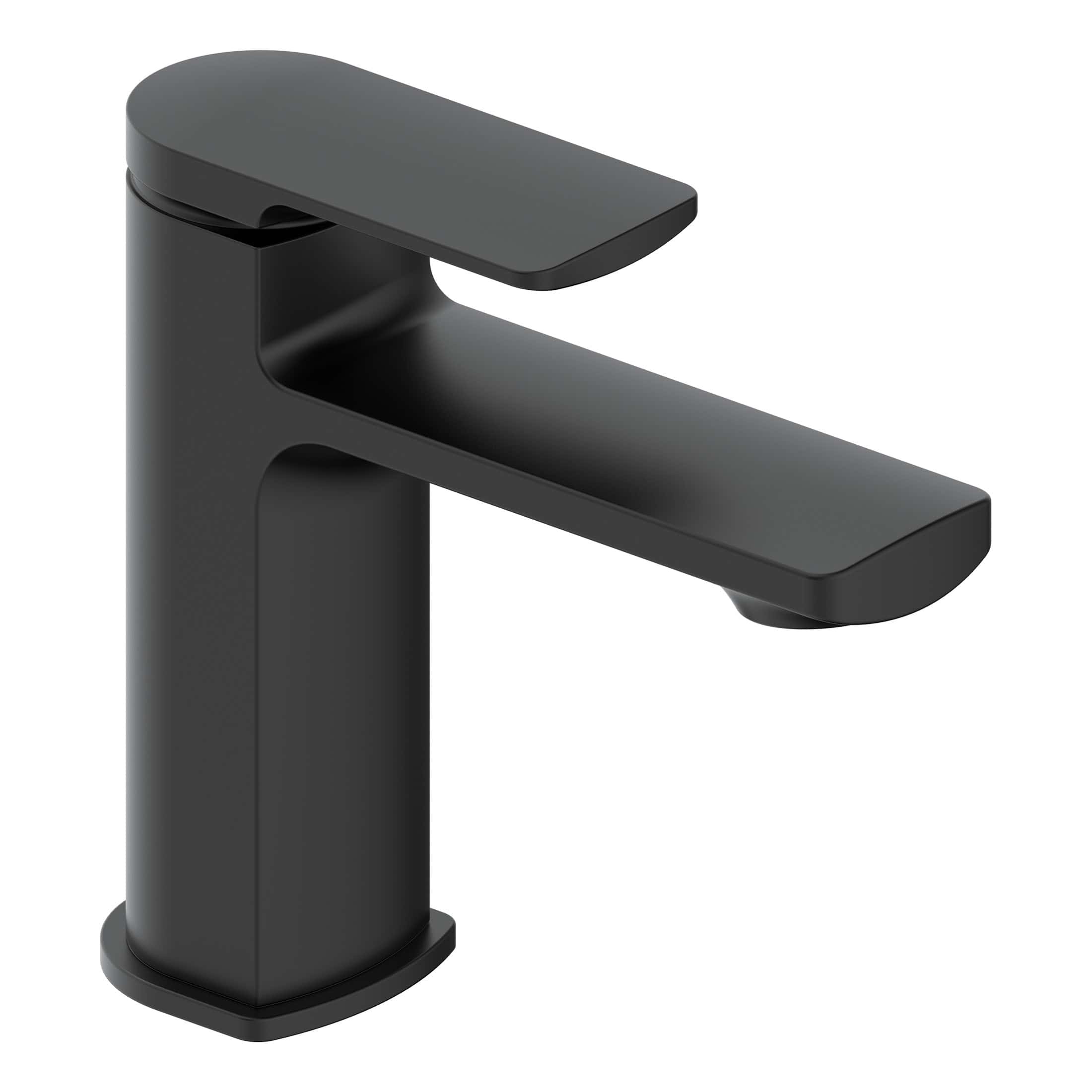 Sleek black bathroom tap with modern minimalist design, perfect for contemporary bathroom interiors, offering durability and a stylish look.